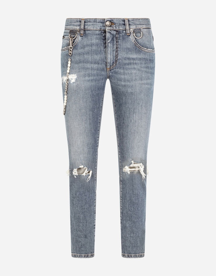 Skinny stretch jeans with metal keychain - 3