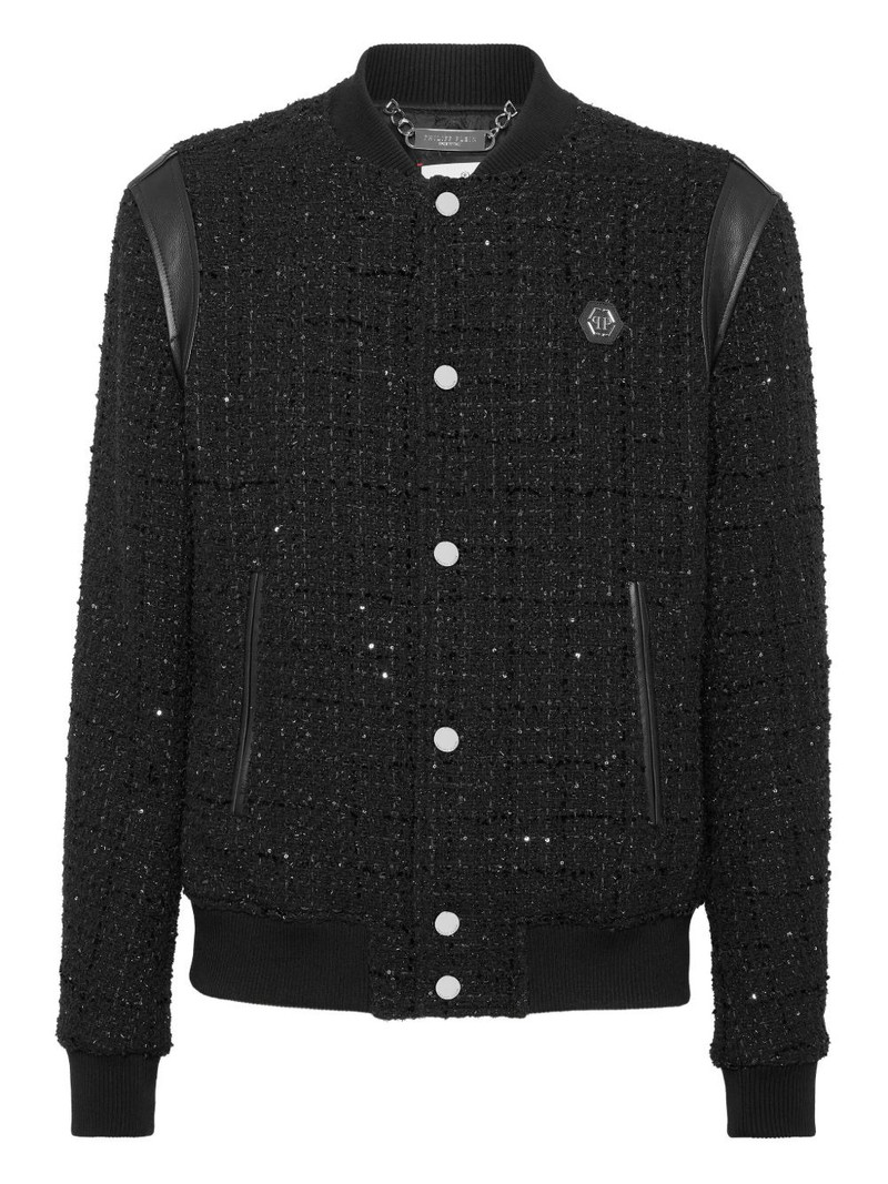sequin-embellished leather-trimmed bomber jacket 1