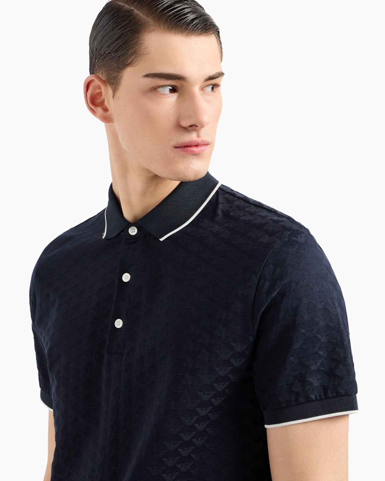 Mercerised jersey polo shirt with all-over jacquard eagle - 5