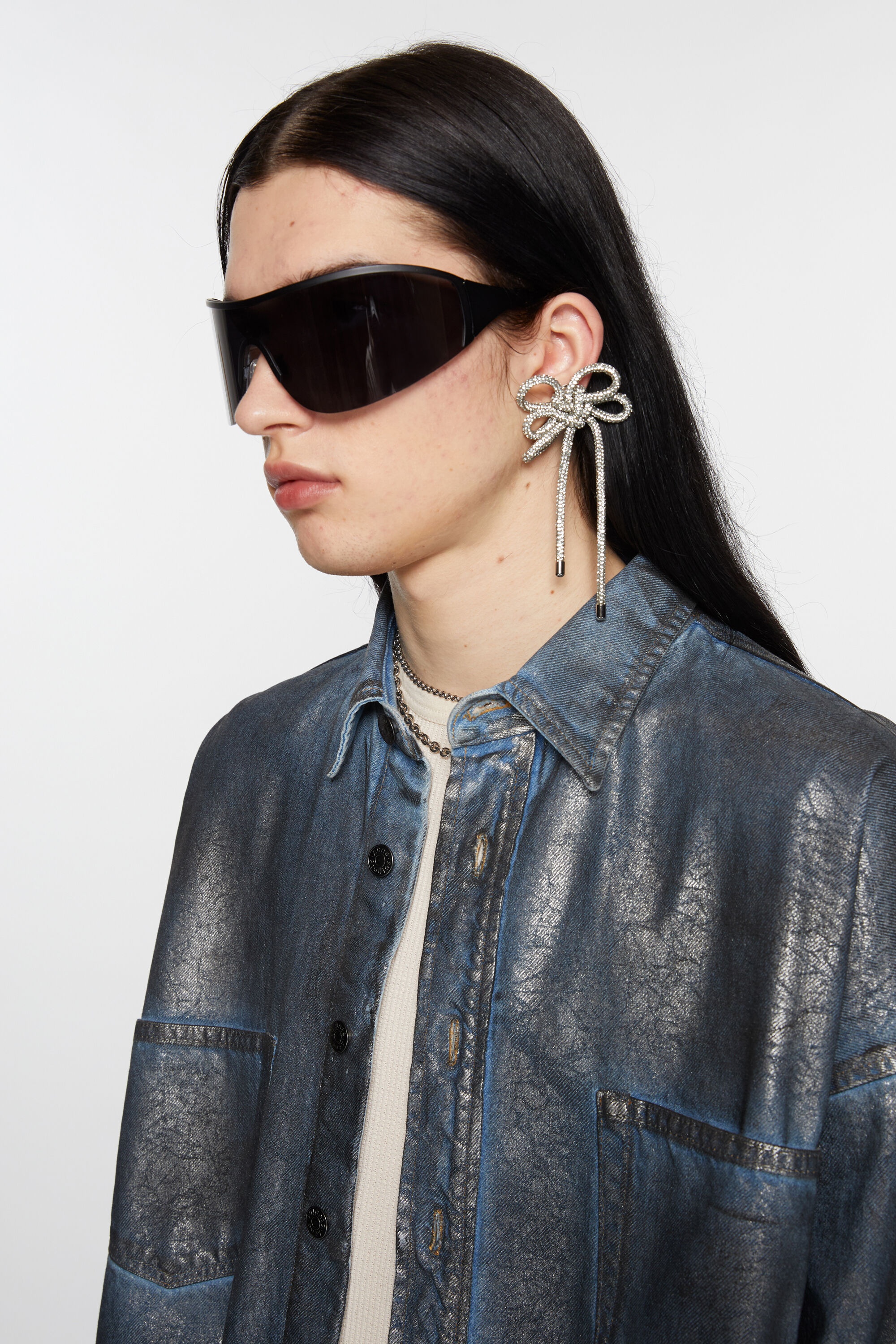 Crystal cord earring - Antique silver/silver - 3