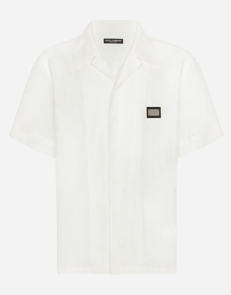 Linen Hawaiian shirt with logo tag - 1