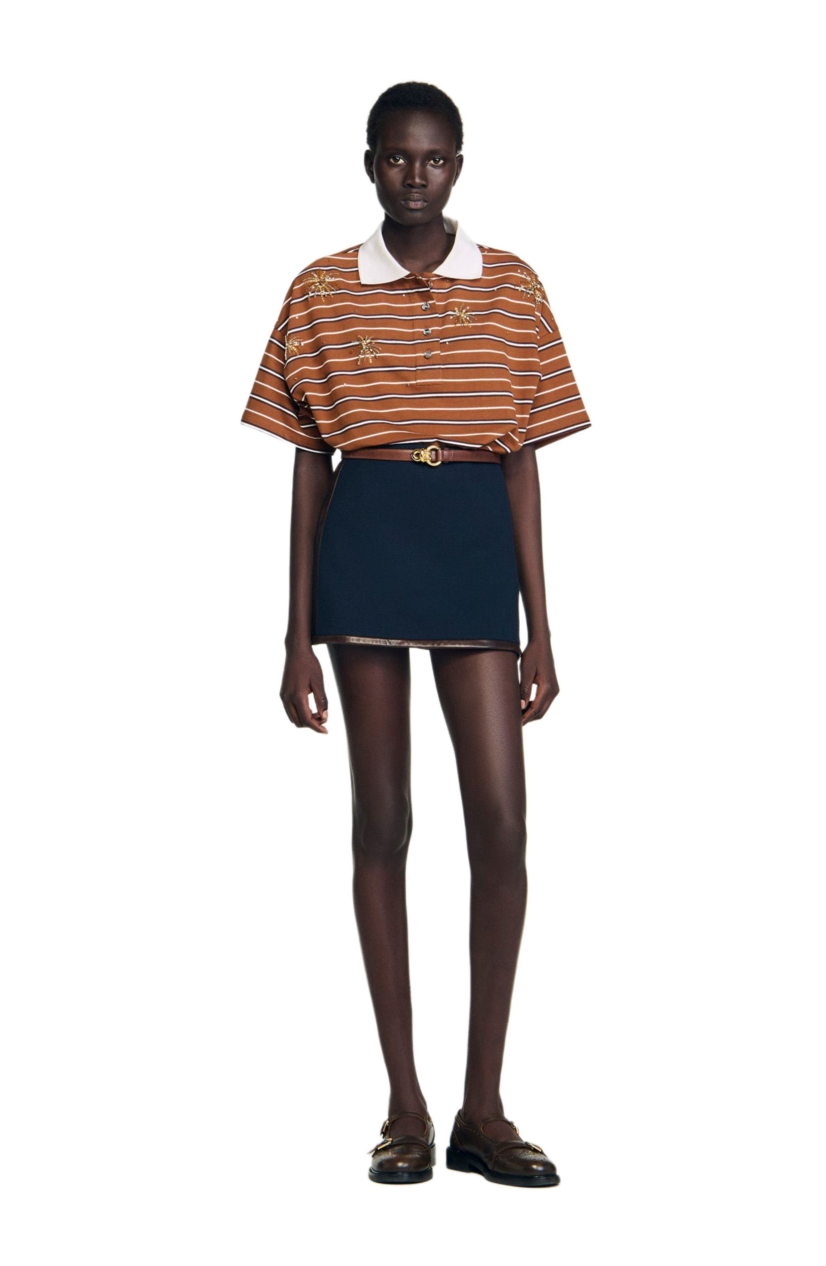 SANDRO Short skirt with leather bands in Navy Blue at Nordstrom - 6