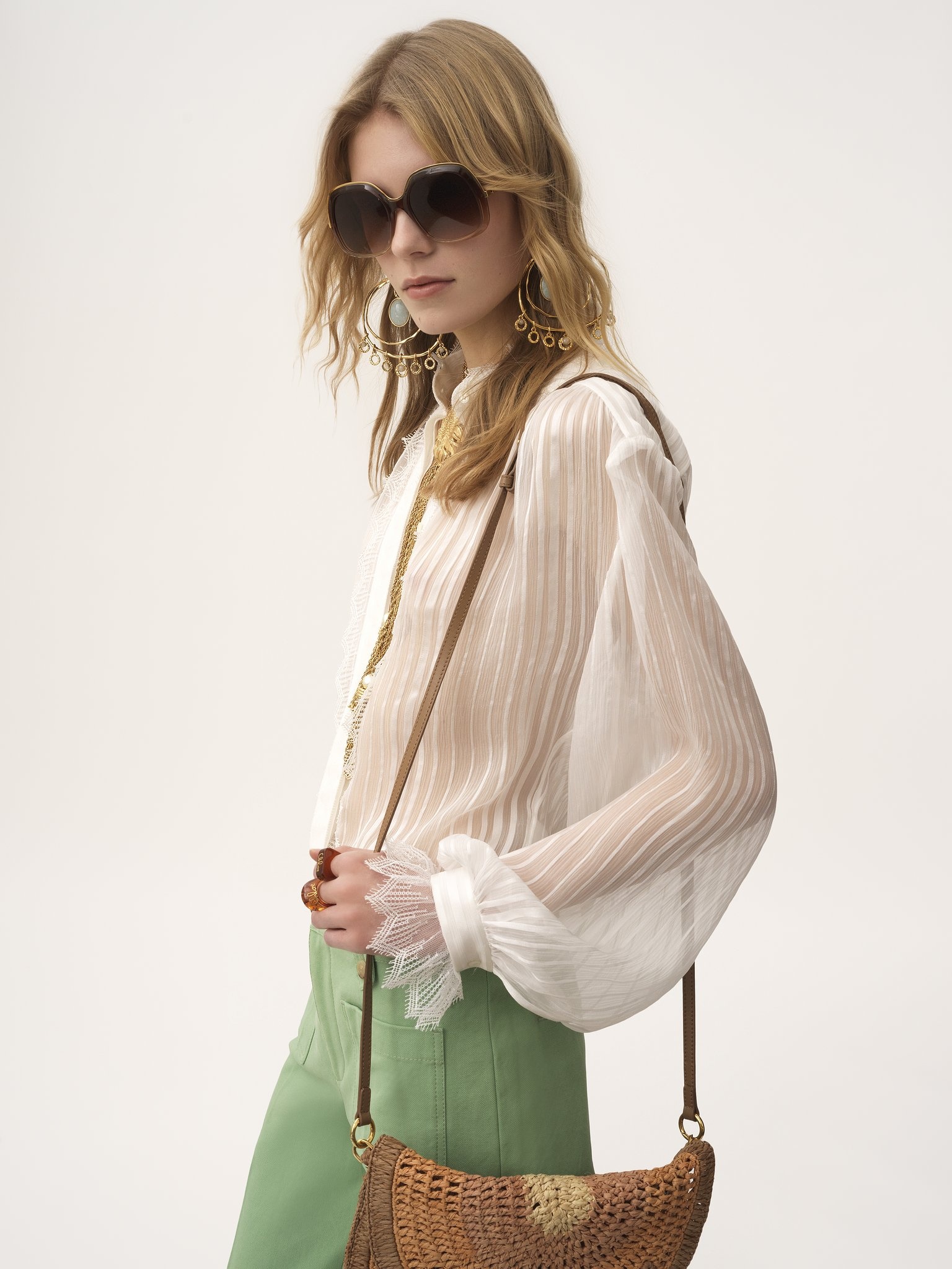 GATHERED BLOUSE IN SILK MOUSSELINE & LACE - 6