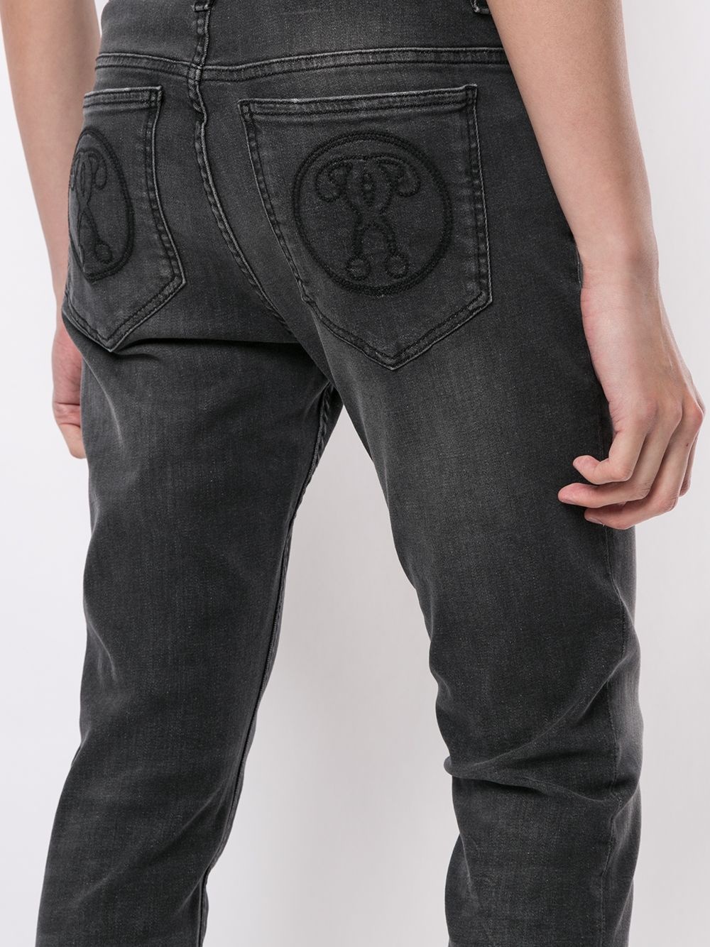 question mark patch slim jeans - 5