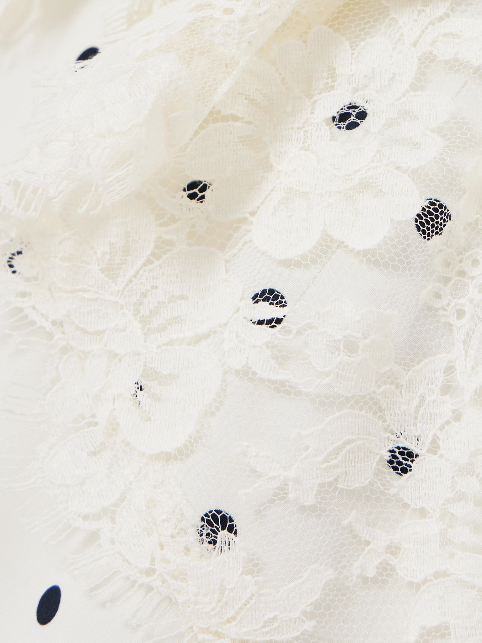 Bow-detailed lace-trimmed polka-dot silk-satin mini dress White - 4