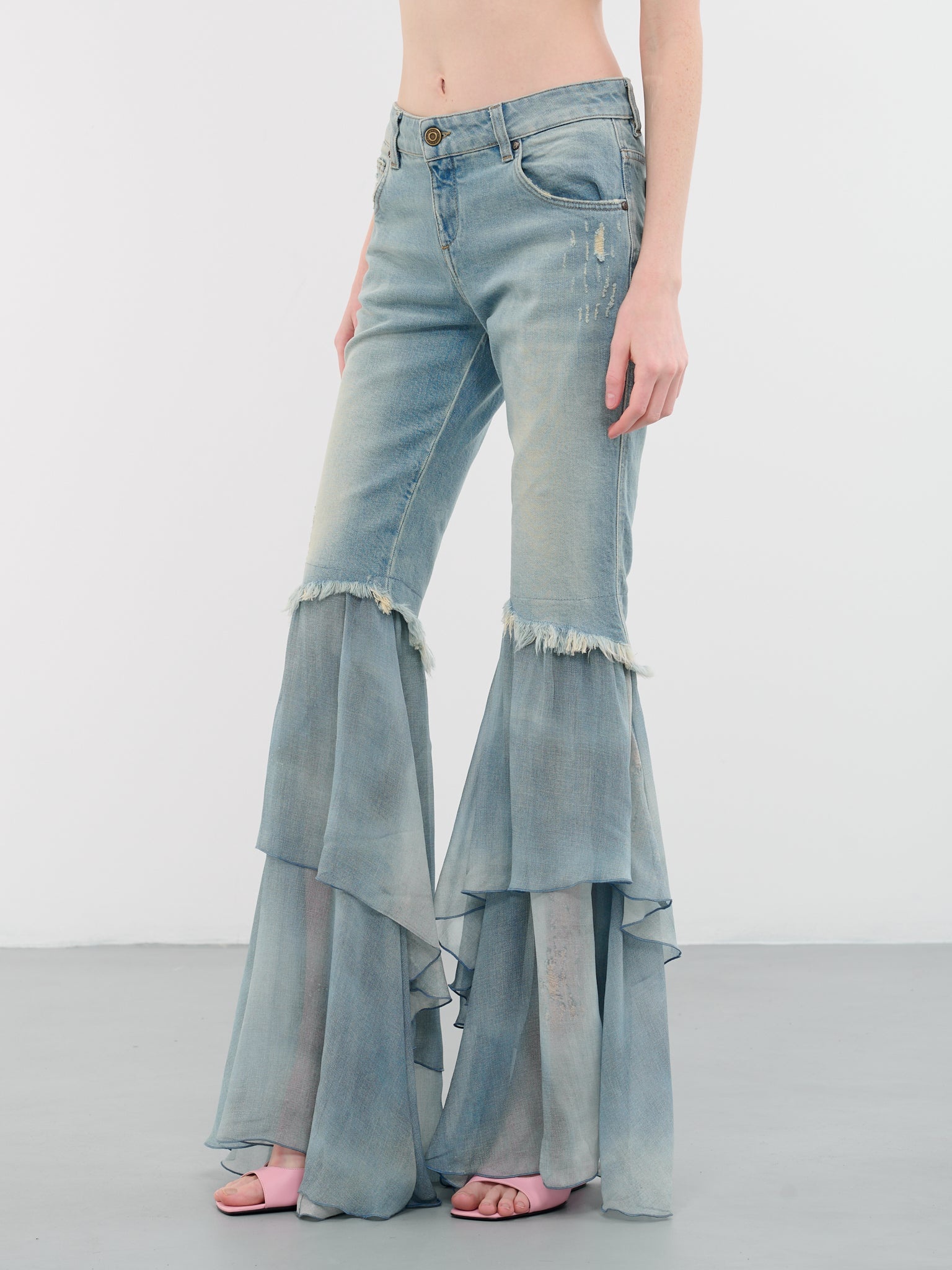 Flounce Chiffon Jeans - 2