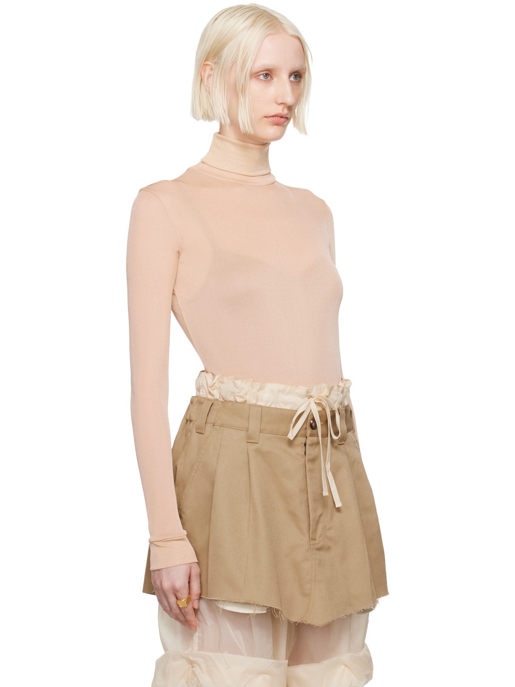 Beige High-Neck Bodysuit - 2