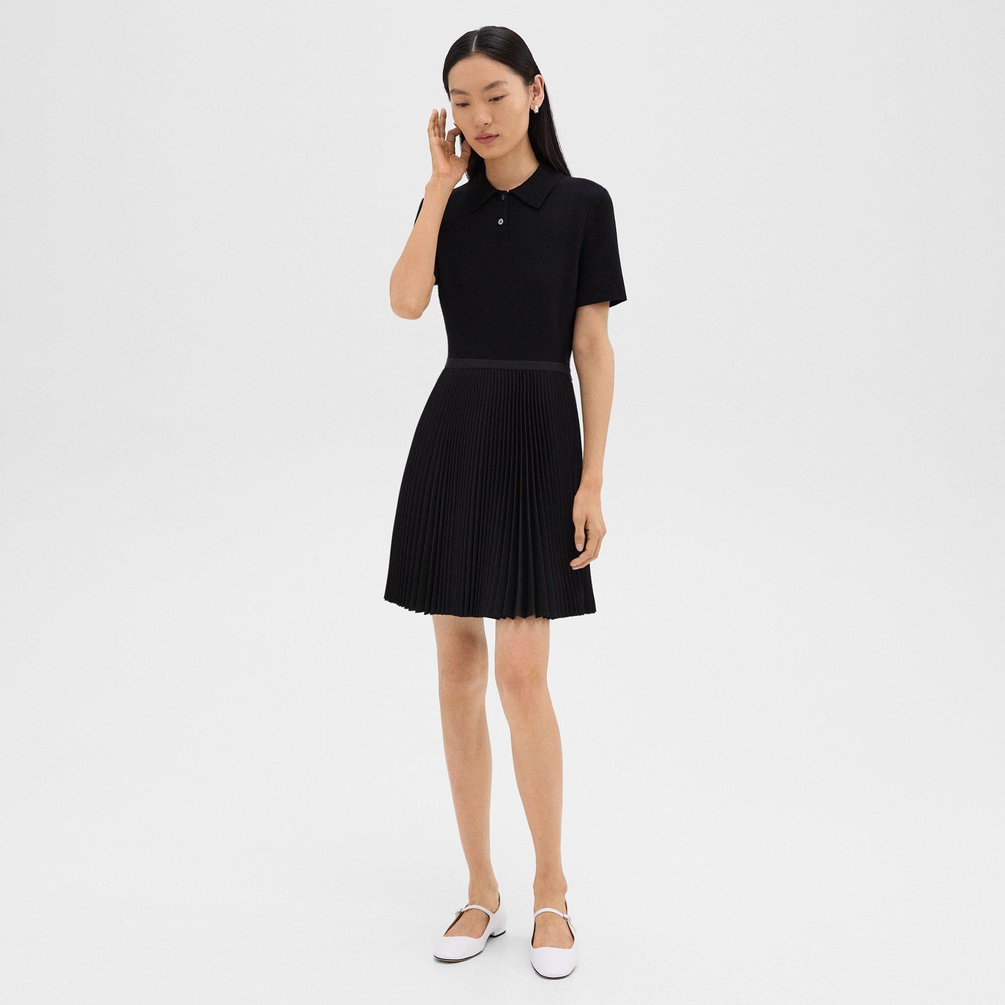 Pleated Combo Polo Dress in Stretch Wool-Blend - 2