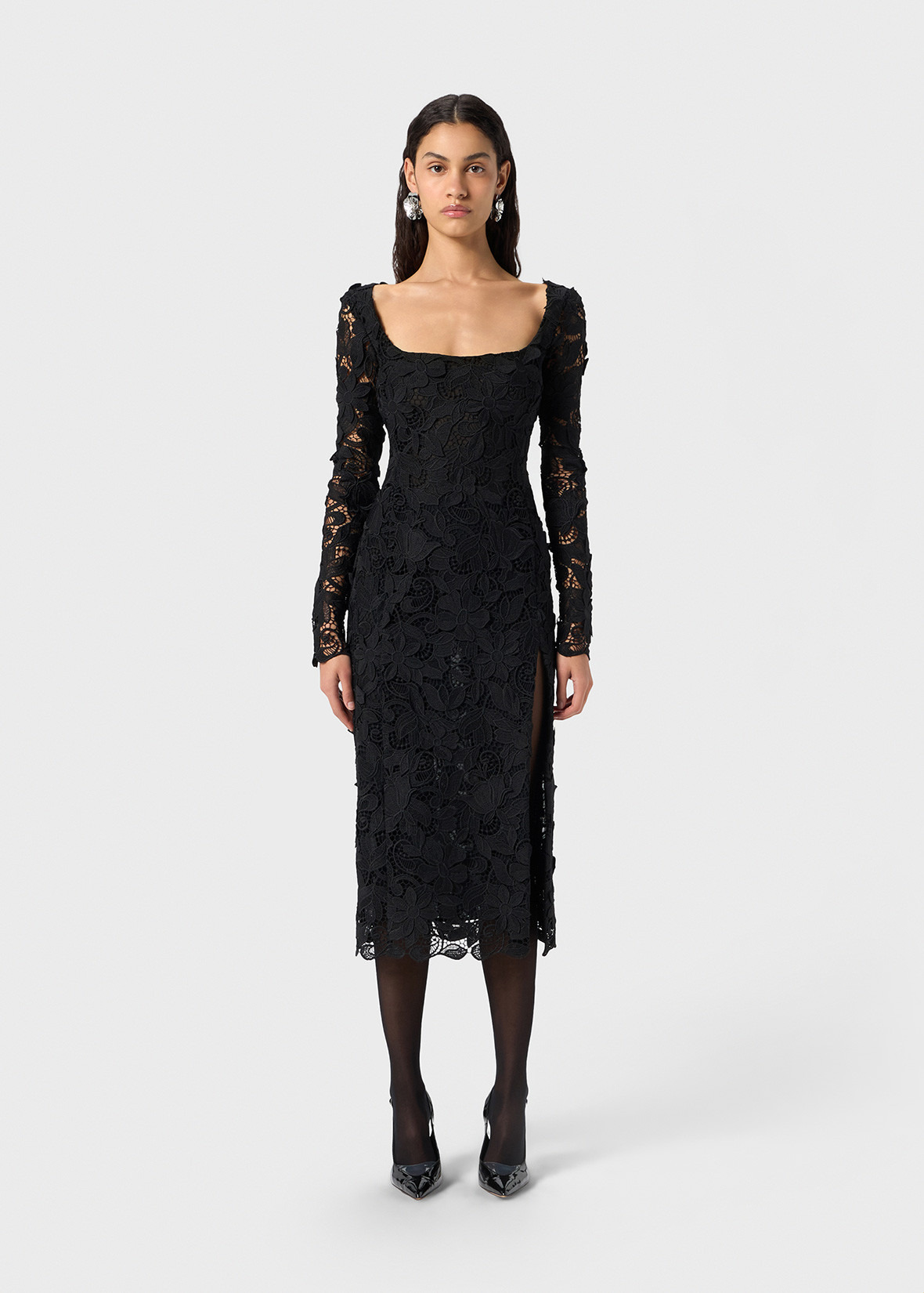 MIDI MACRAMÉ LACE DRESS WITH SLIT - 3