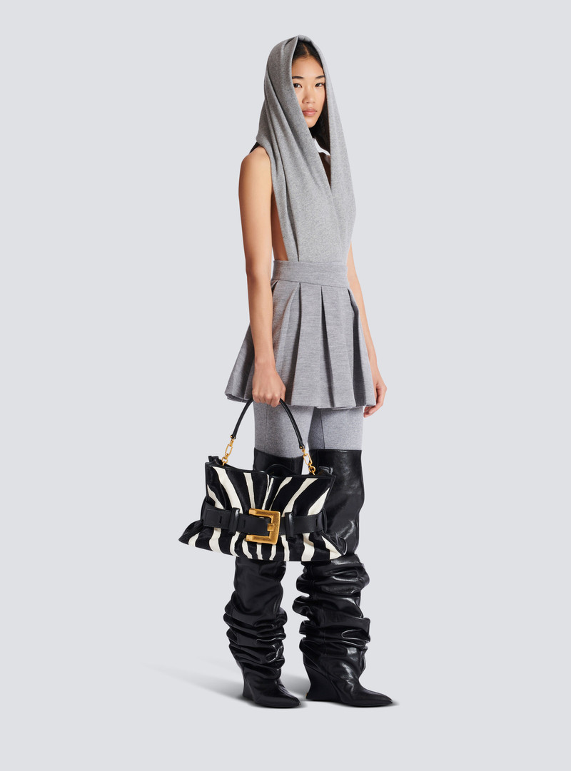 Balmain Medium Anthem bag in leather and zebra-print ponyskin outlook