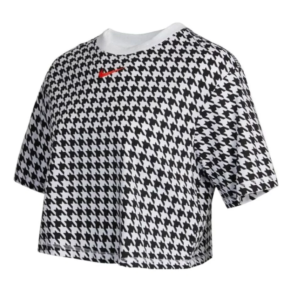 (WMNS) Nike Sportswear Icon Clash Casual Sports Houndstooth Short Sleeve Black T-Shirt DD5034-100 - 1