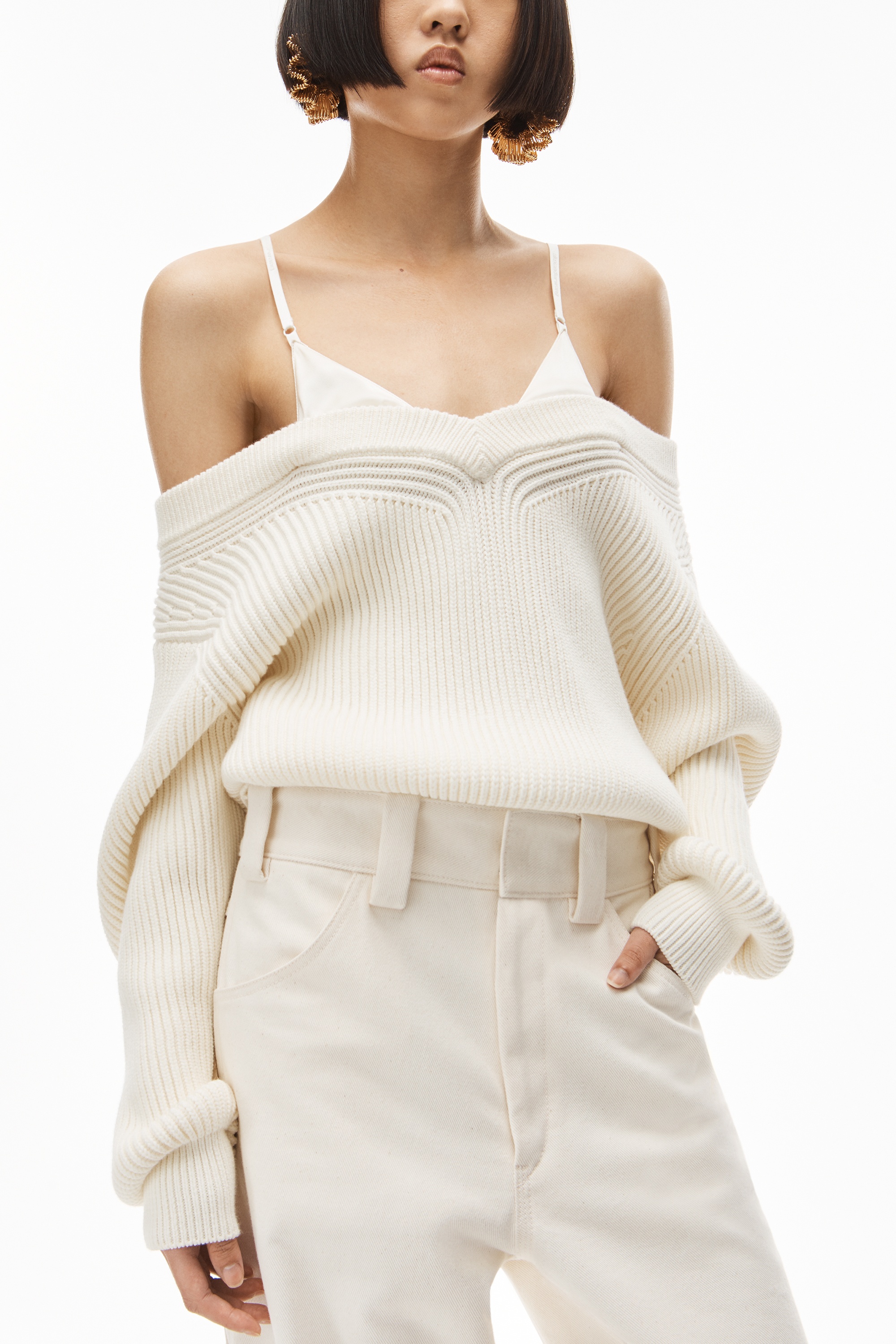 PULLOVER WITH SATIN CAMI LAYER IN COTTON - 3