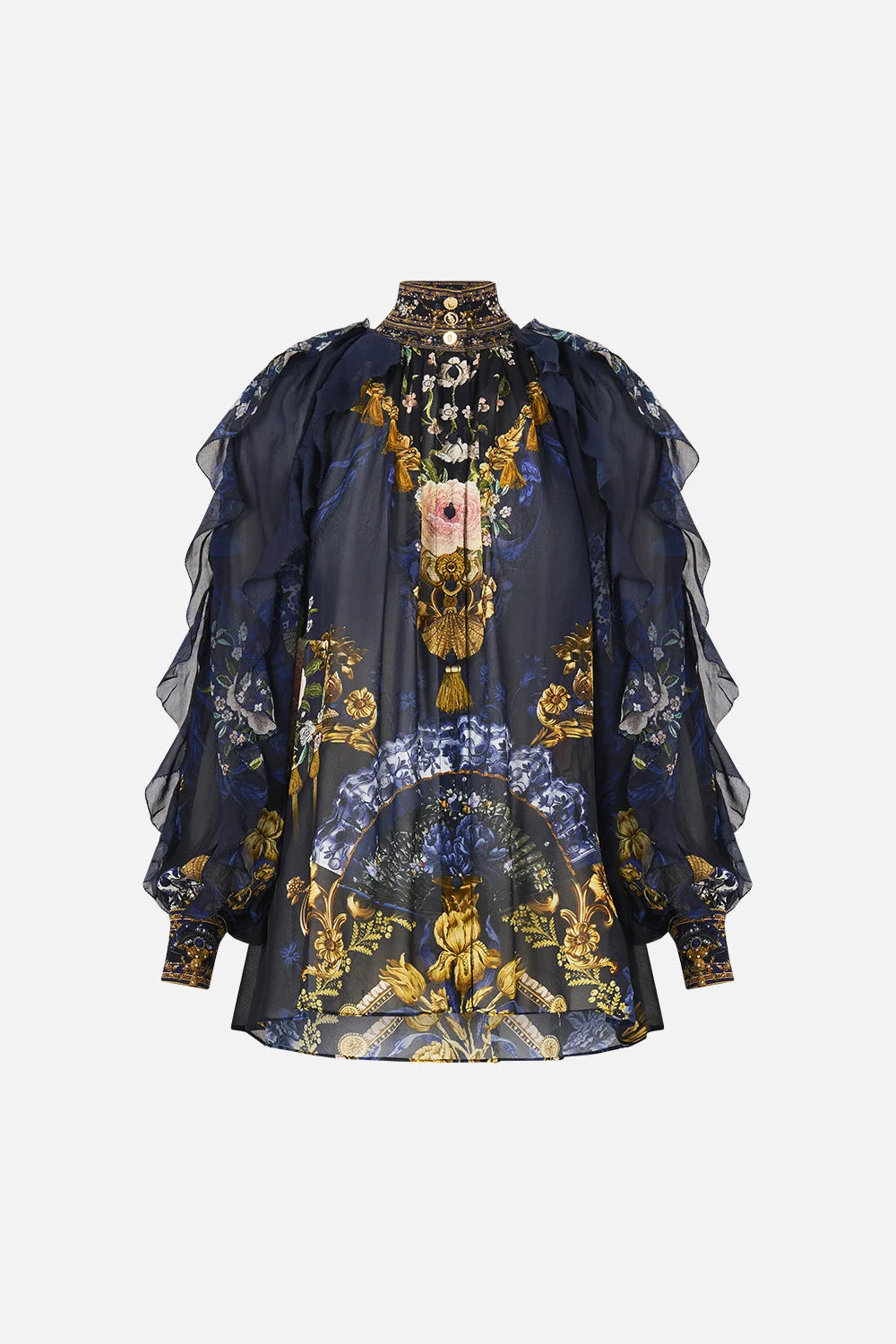 RELAXED BLOUSE WITH FRILL SLEEVE DETAIL - 1