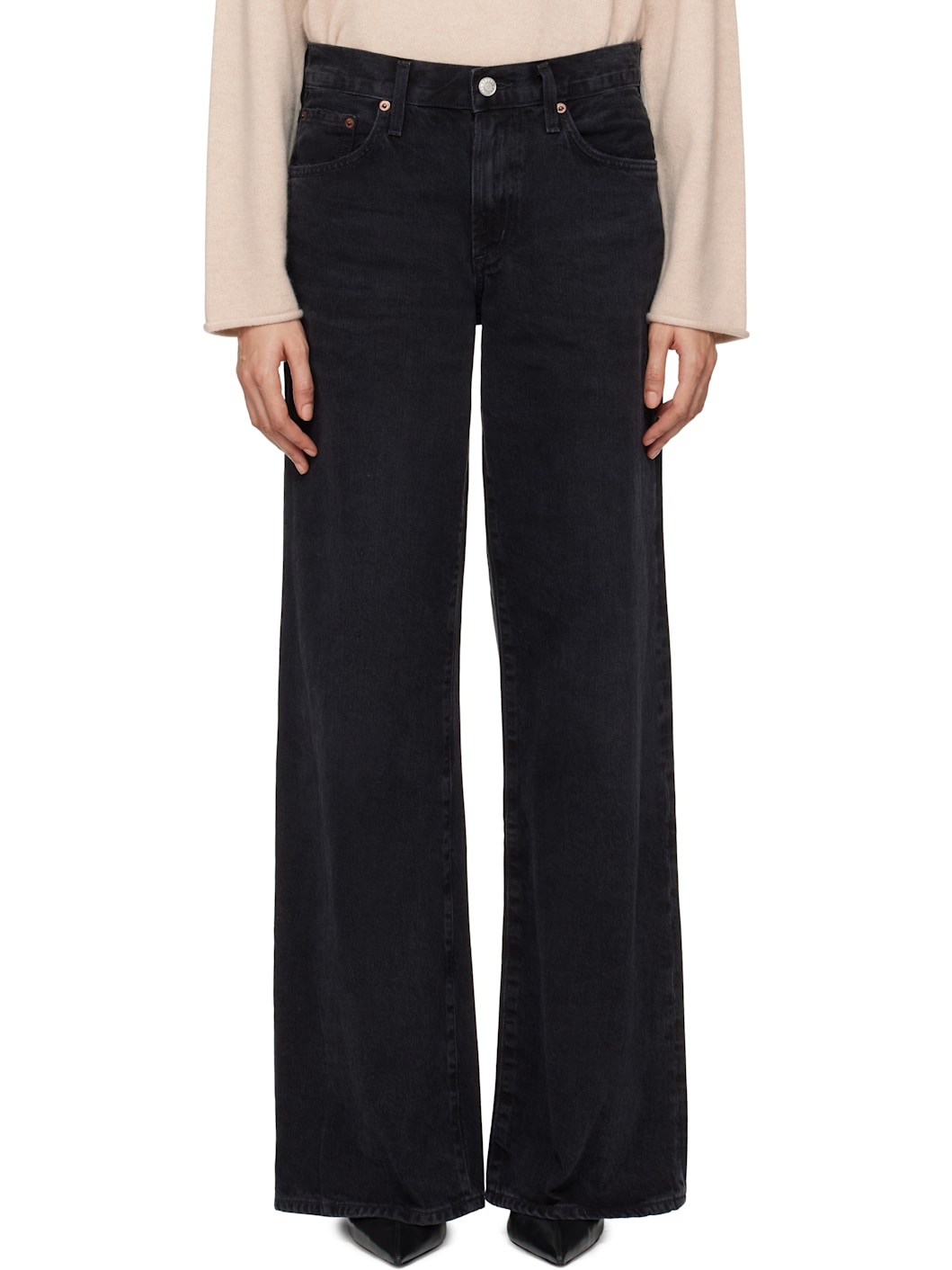Black Clara Low Rise Baggy Flare Jeans - 1