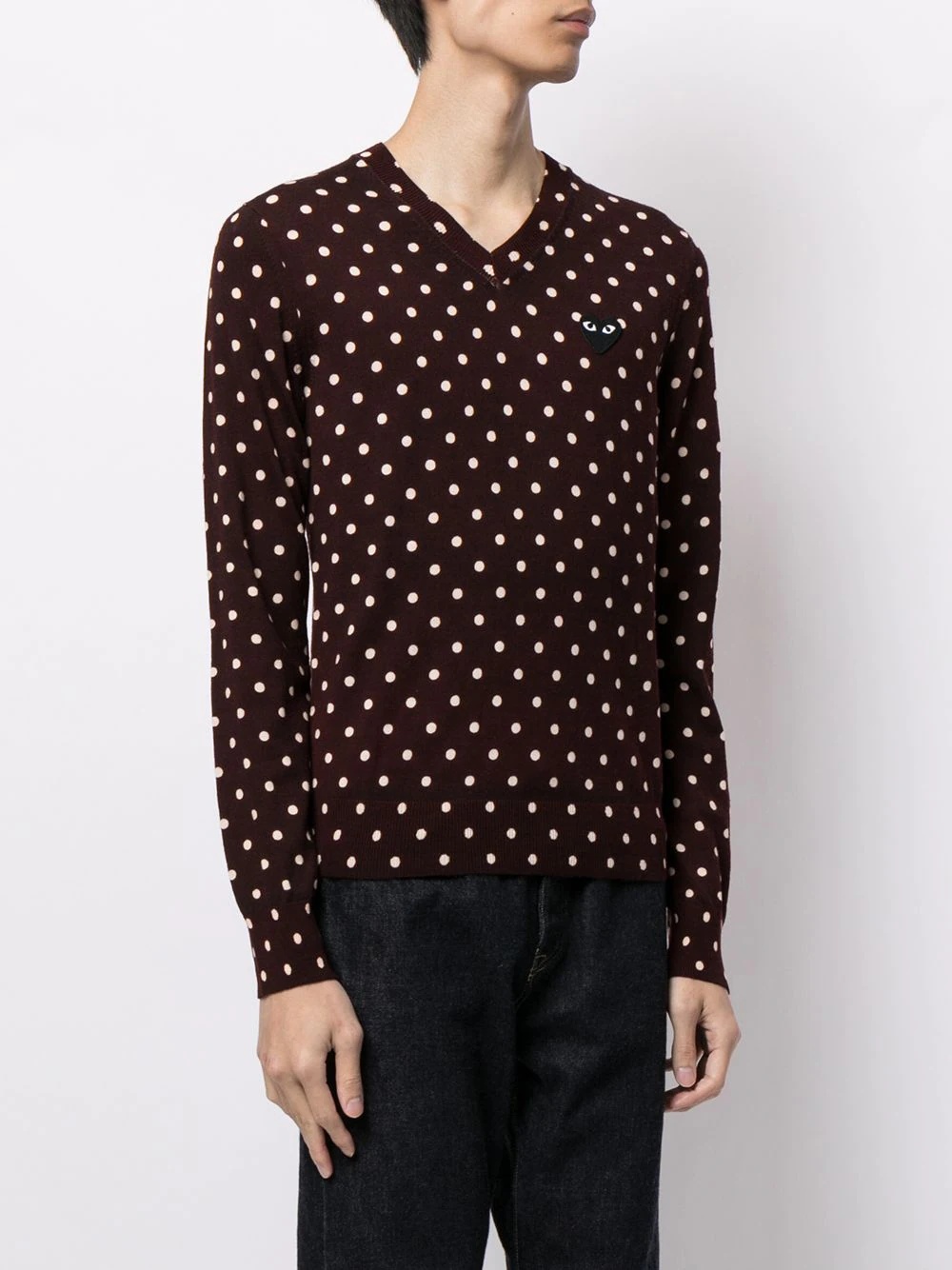 heart-patch polka-dot sweater - 3