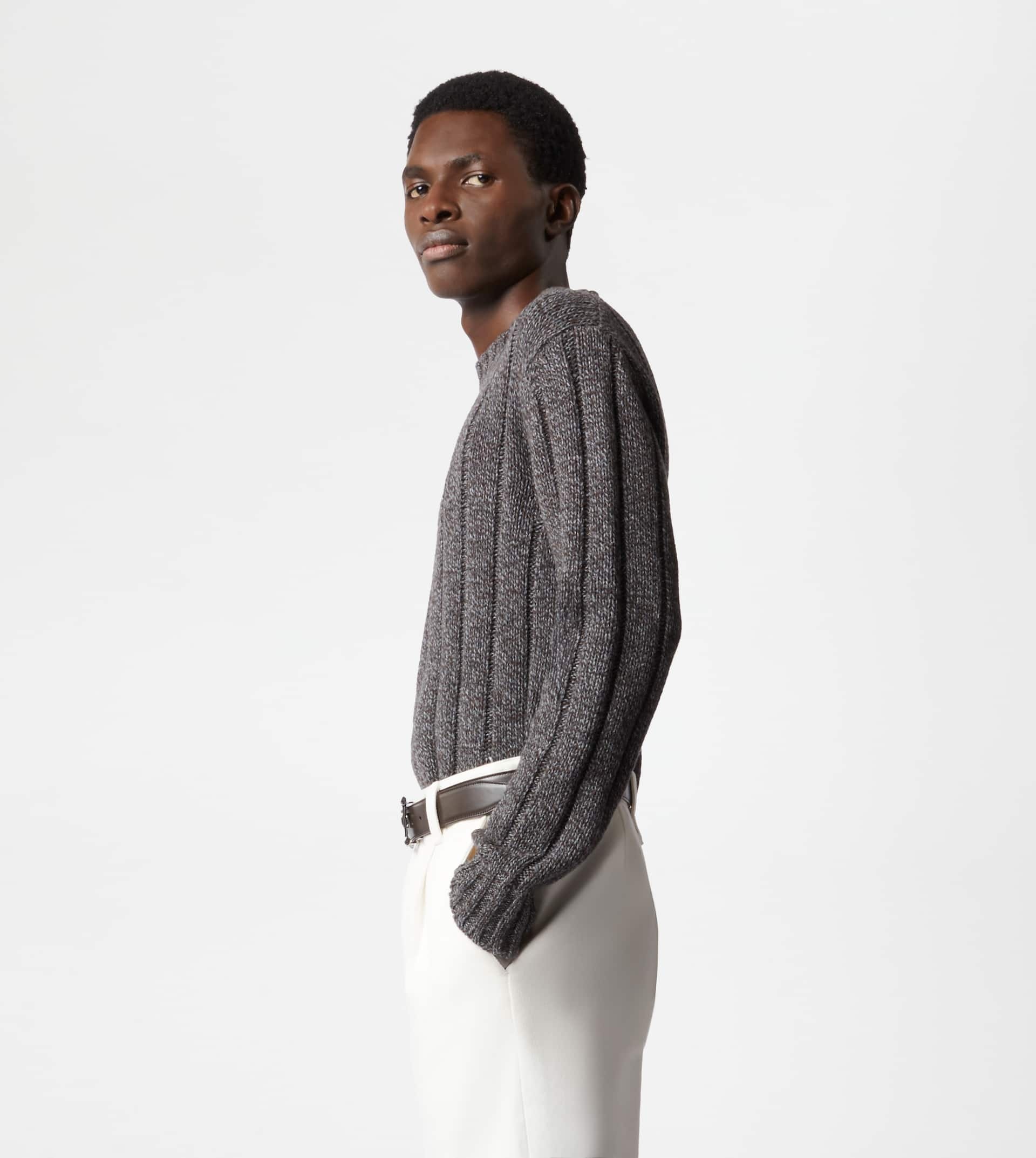 ROUND NECK JUMPER IN WOOL - GREY - 3