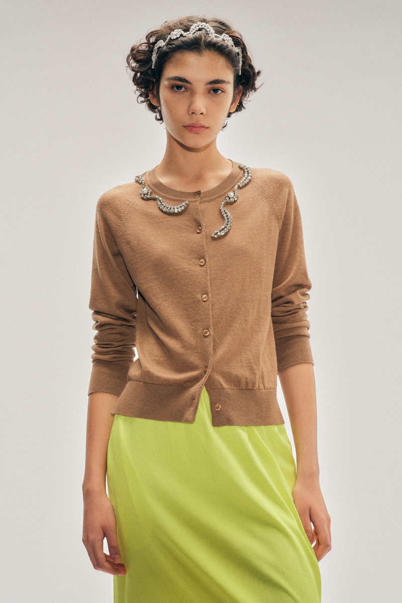 Embellished Classic Merino Silk Cardigan 1