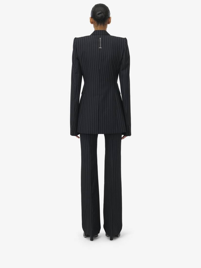 Pinstripe Stacked Shoulder Jacket - 5