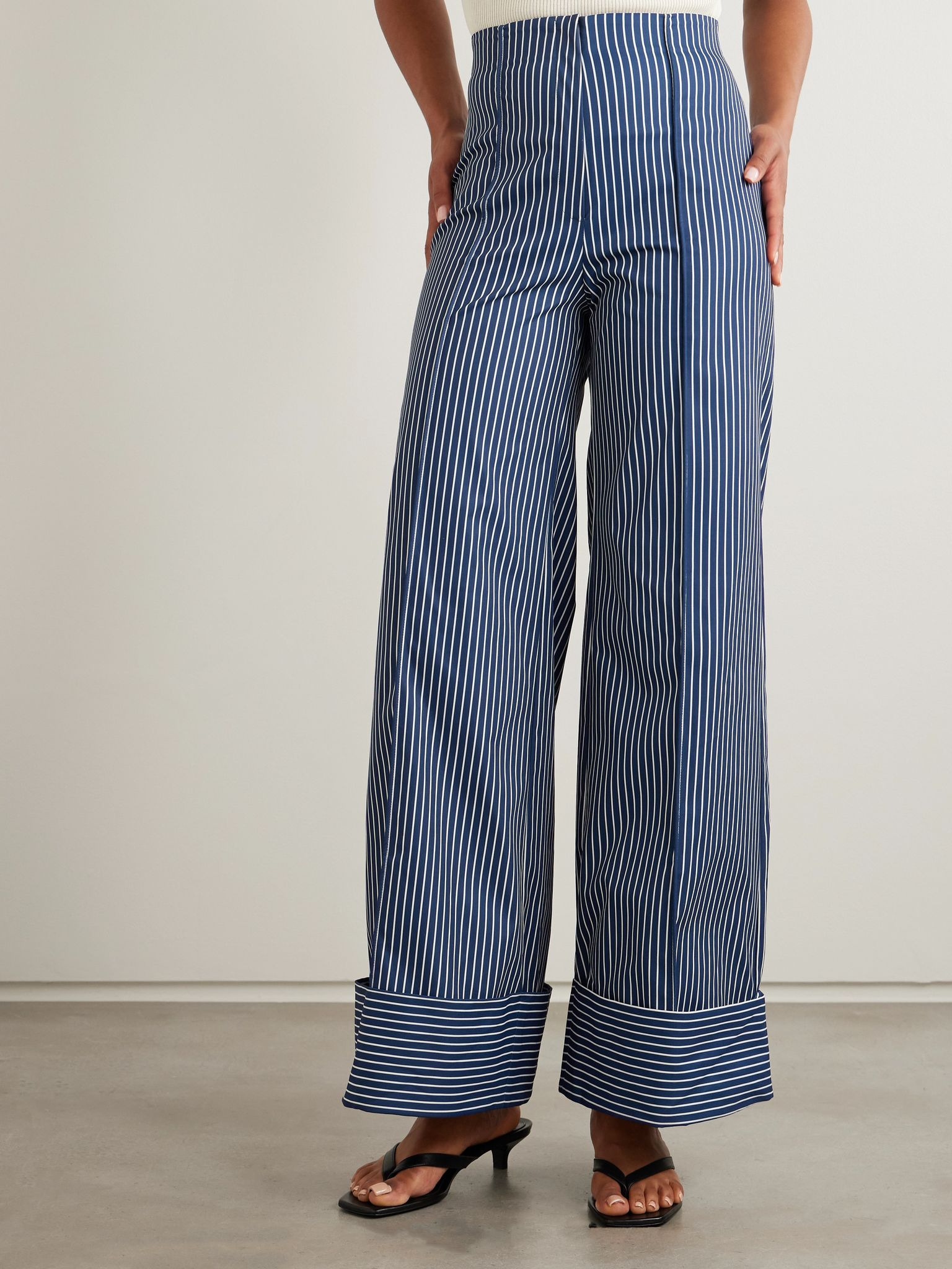 Refugios striped stretch cotton-twill wide-leg pants Navy - 3