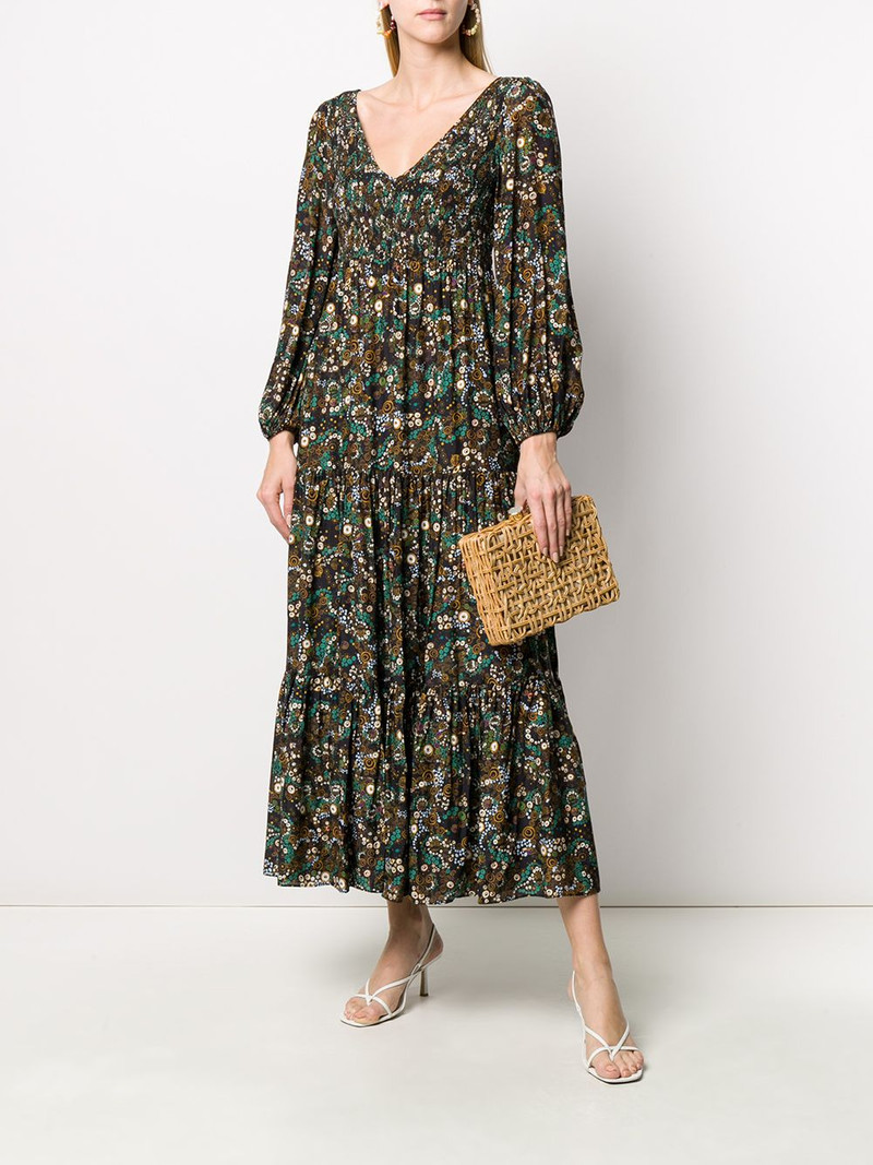 RIXO Lottie Klimt Wave-print tiered dress outlook