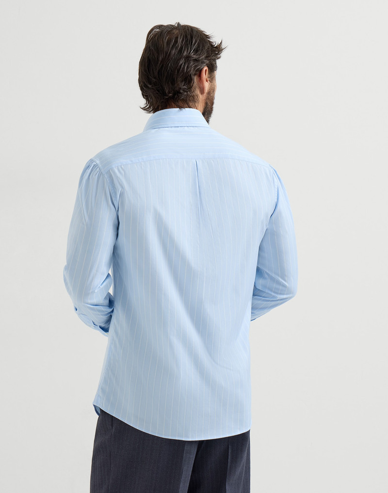 Striped poplin basic fit shirt with button-down collar 3