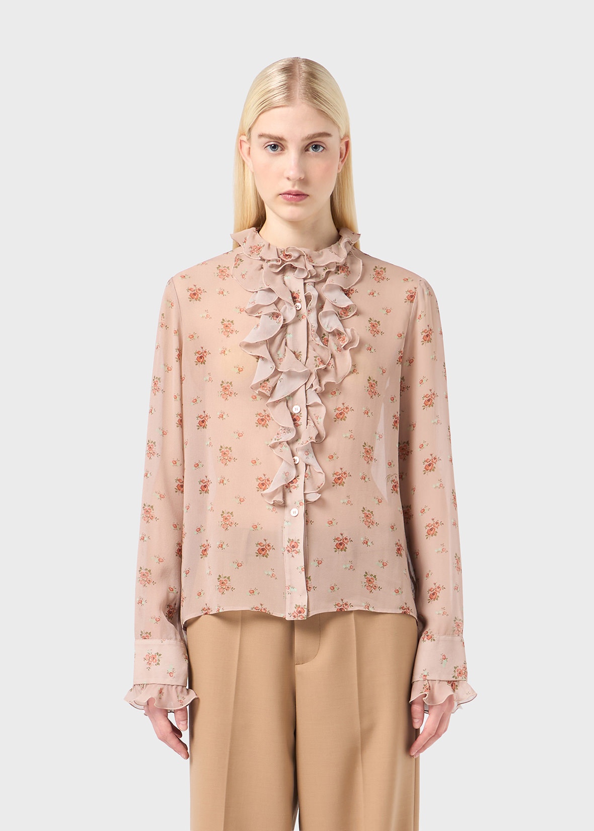 GEORGETTE SHIRT WITH BOUQUET PRINT AND RUFFLES - 3