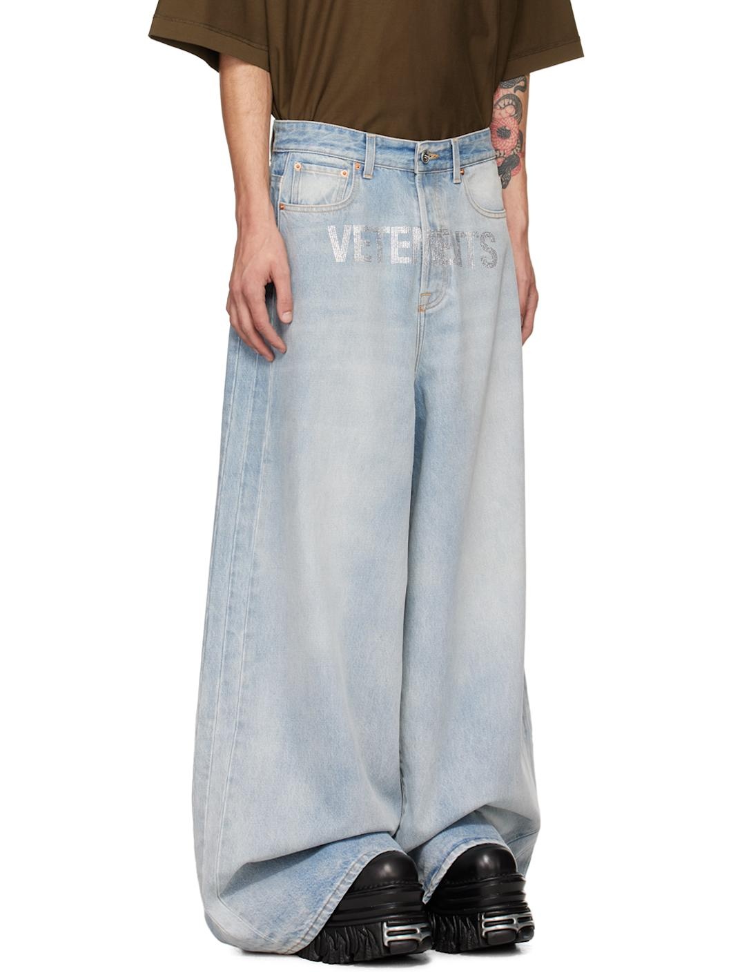 Blue Crystal Logo Big Shape Jeans - 2
