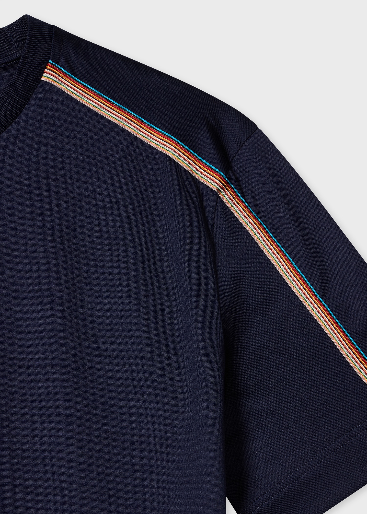 Navy Mercerised Cotton 'Signature Stripe' Shoulder Trim T-Shirt - 2