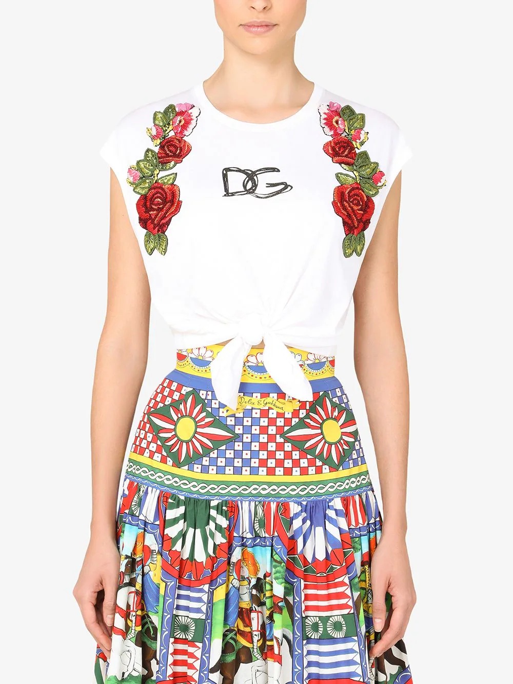floral-appliqué logo crop top - 3