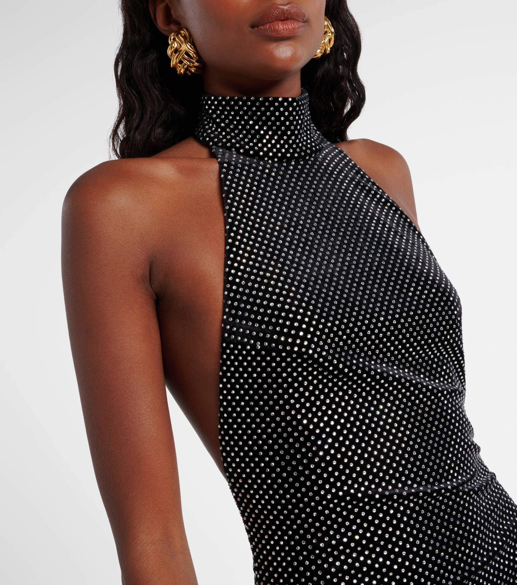 Rhinestone-embellished velvet maxi dress - 4