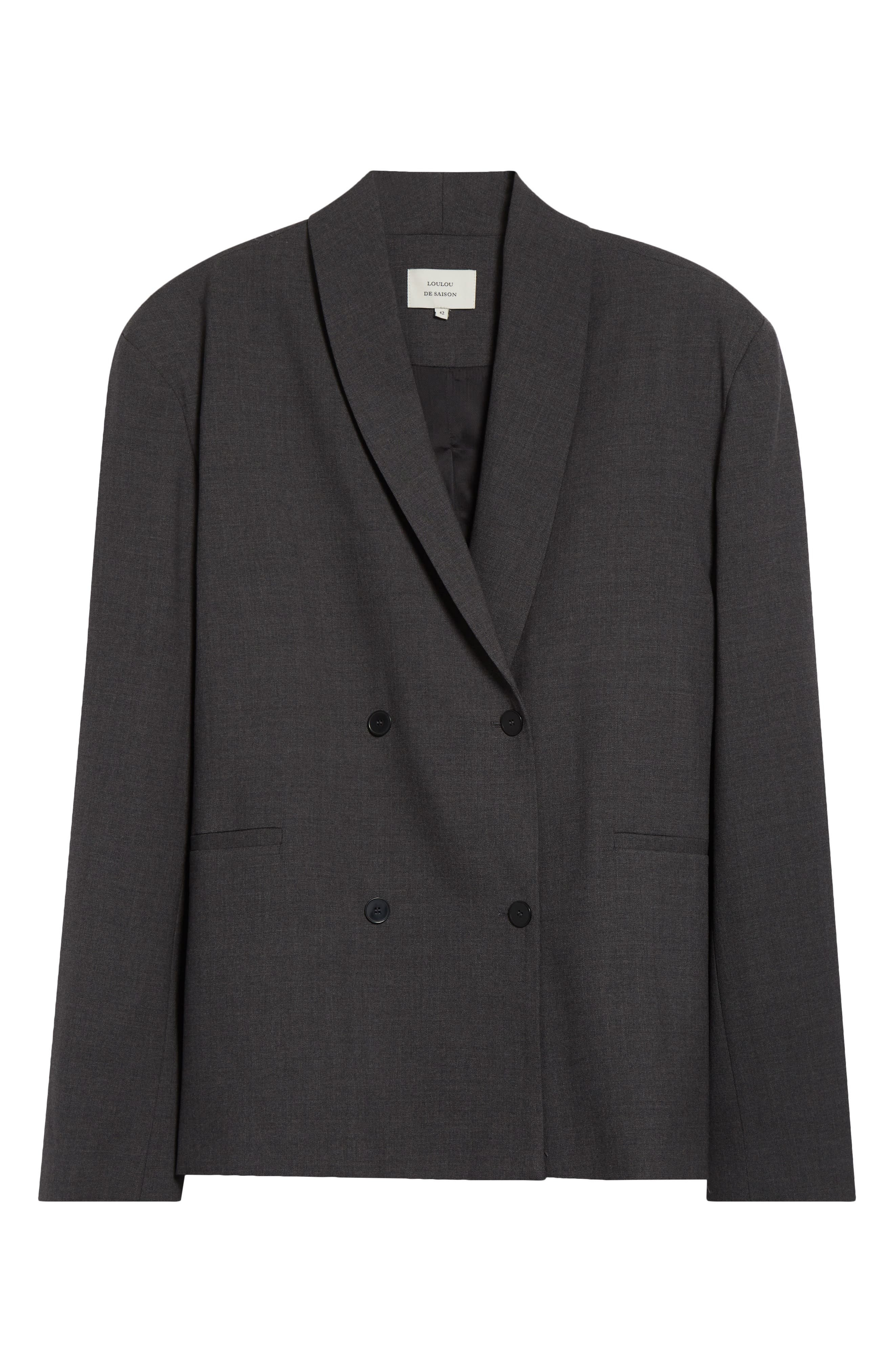 LOULOU DE SAISON Sancia Double Breasted Stretch Virgin Wool Blazer in Anthracite Melange at Nordstro - 7