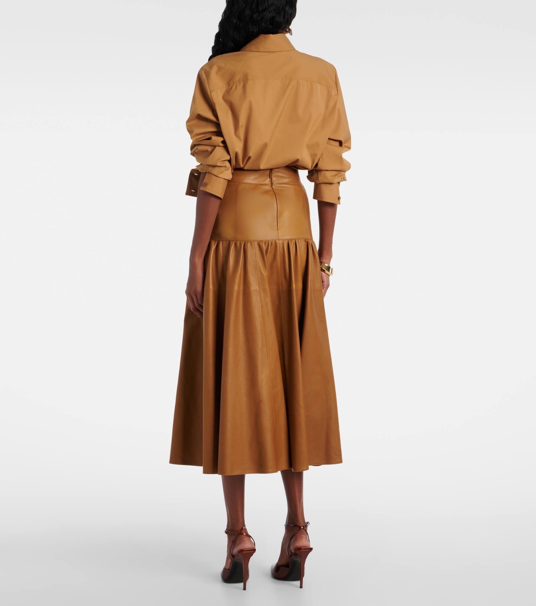 Ruffled leather midi skirt - 3