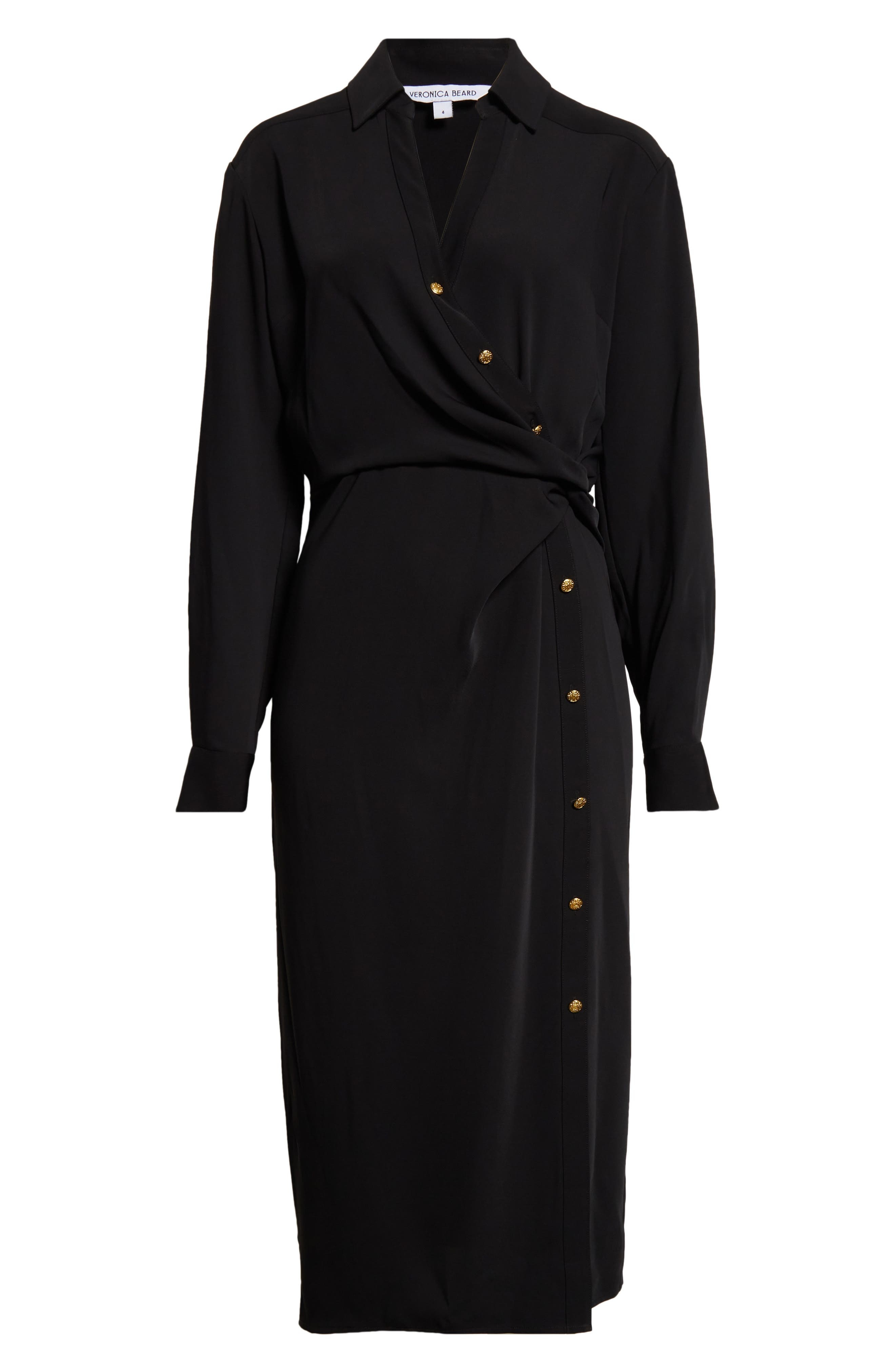 Veronica Beard Wright Asymmetric Button Long Sleeve Shirtdress in Black at Nordstrom - 5