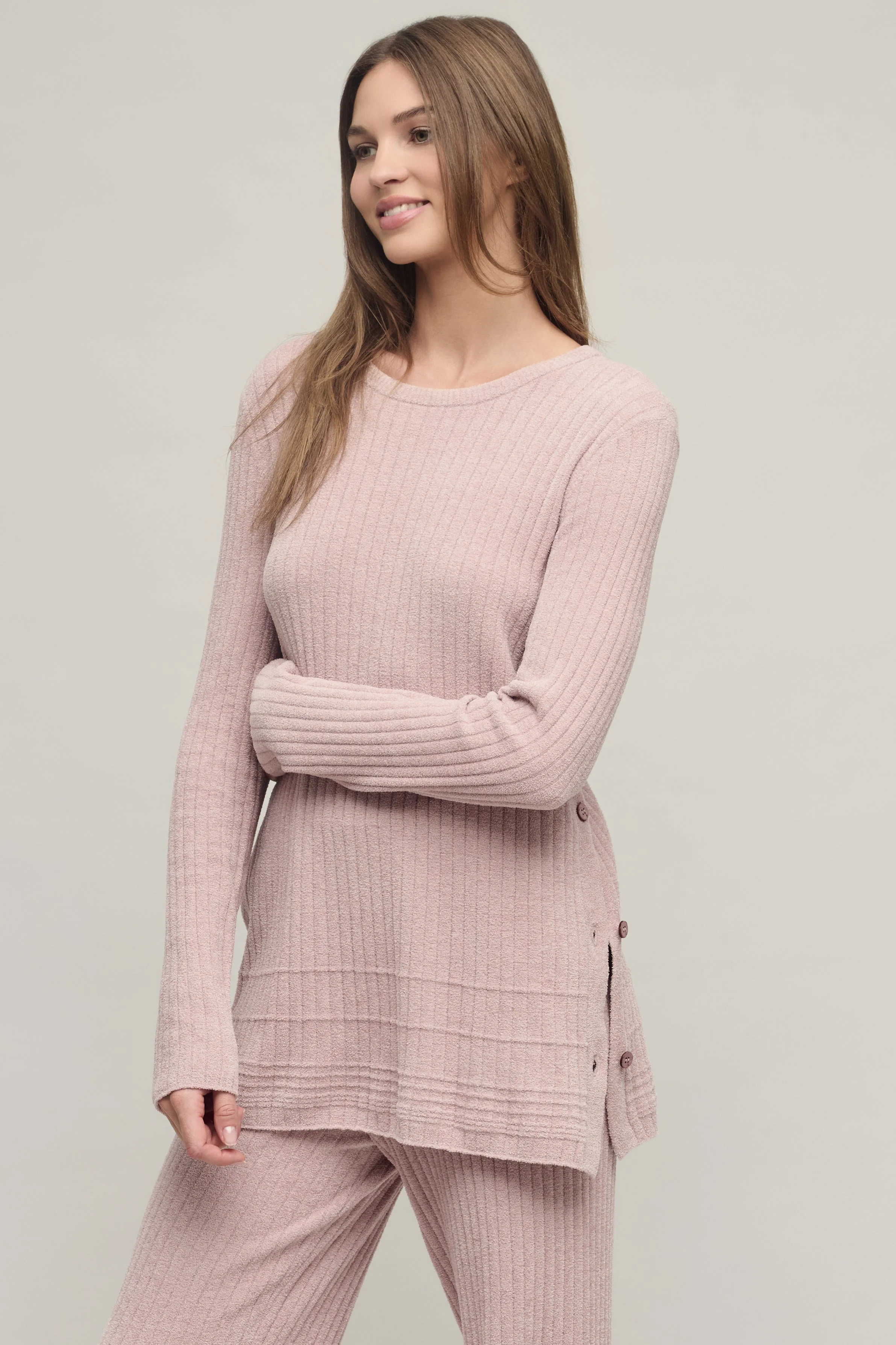 CozyChic Ultra Lite® Textured Rib Pullover with Buttons - 1