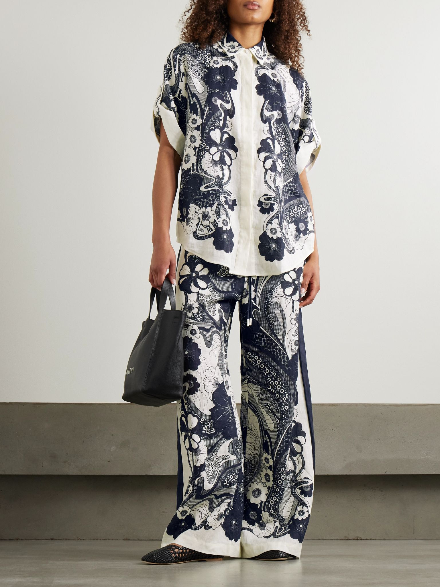 Mickey floral-print linen-gauze shirt Navy - 2