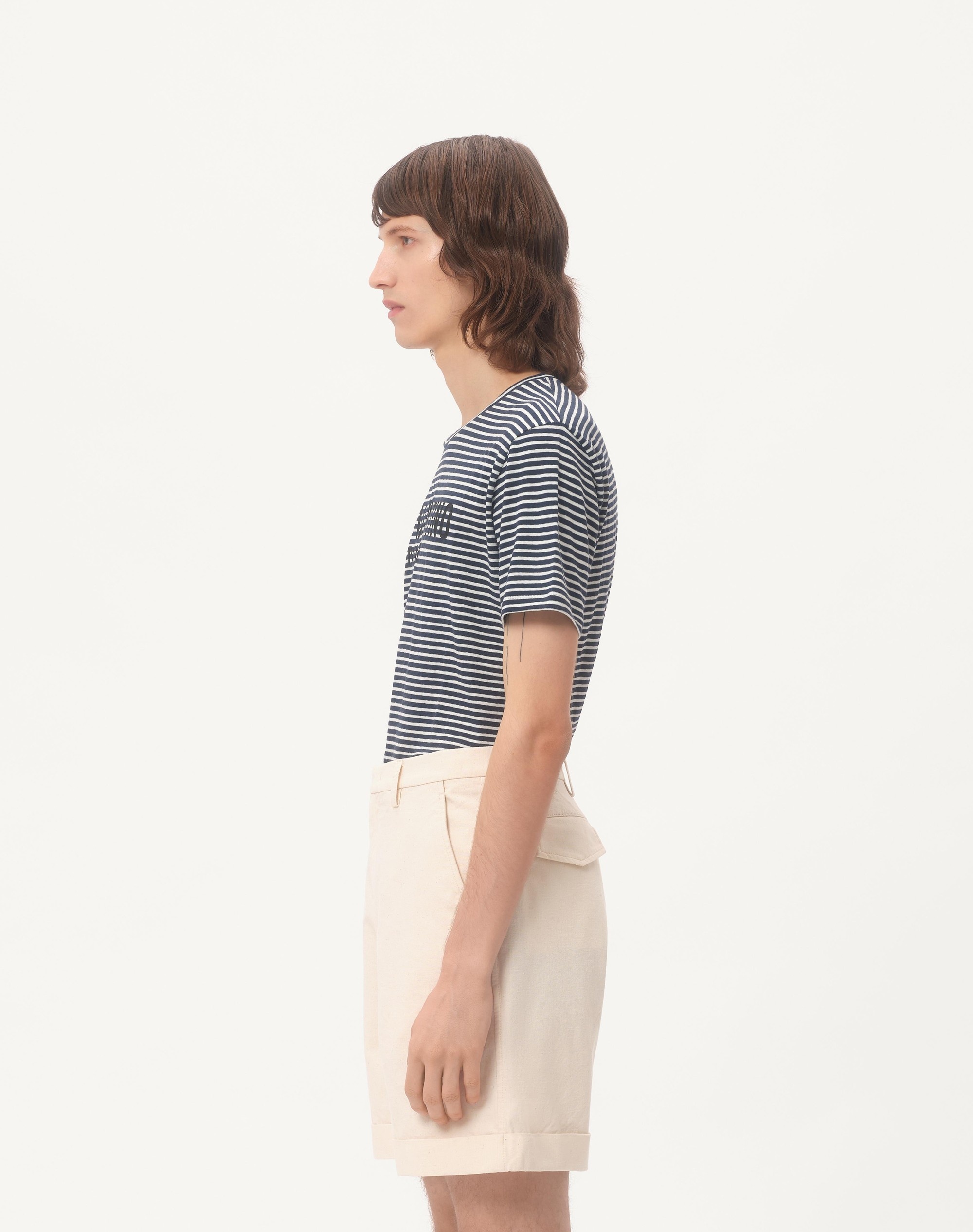 STRIPED COTTON T-SHIRT WITH CHEZ VALENTINO PRINT - 7