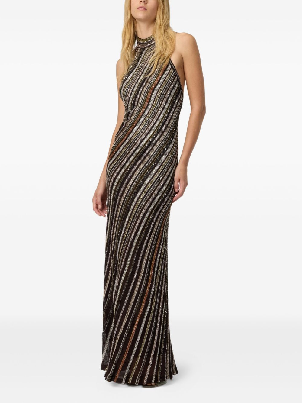 halterneck striped maxi dress - 2