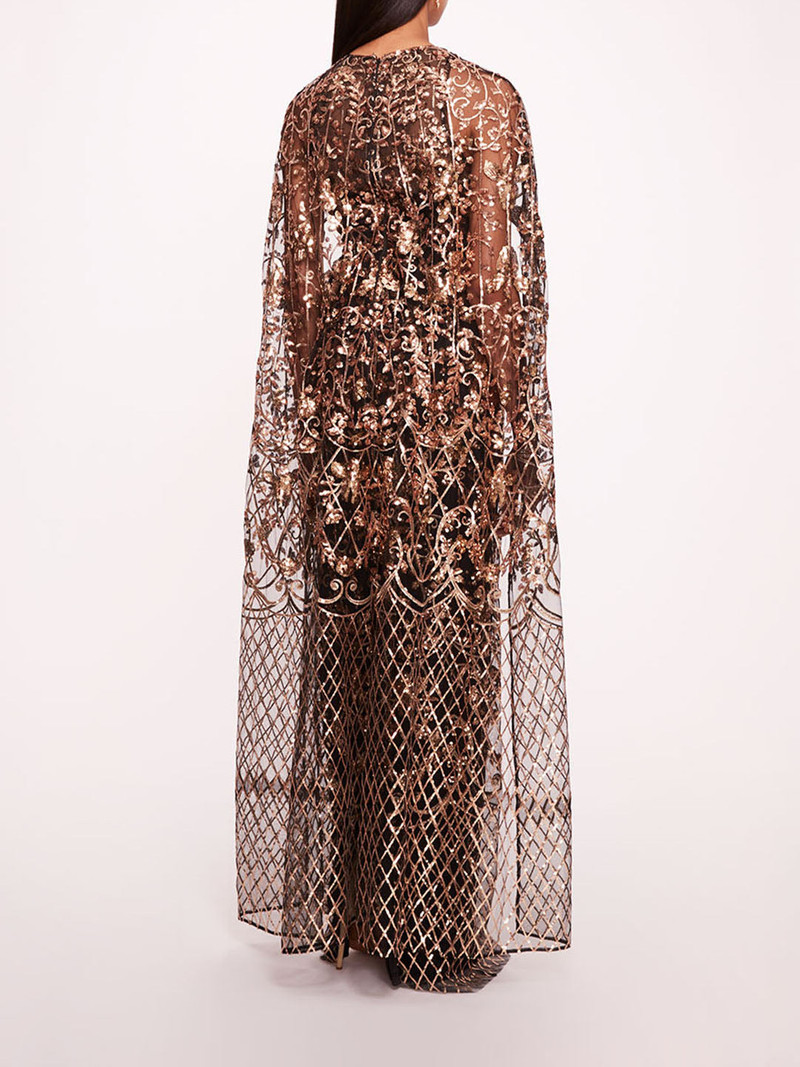 Marchesa SEQUIN LATTICE CAPE GOWN outlook