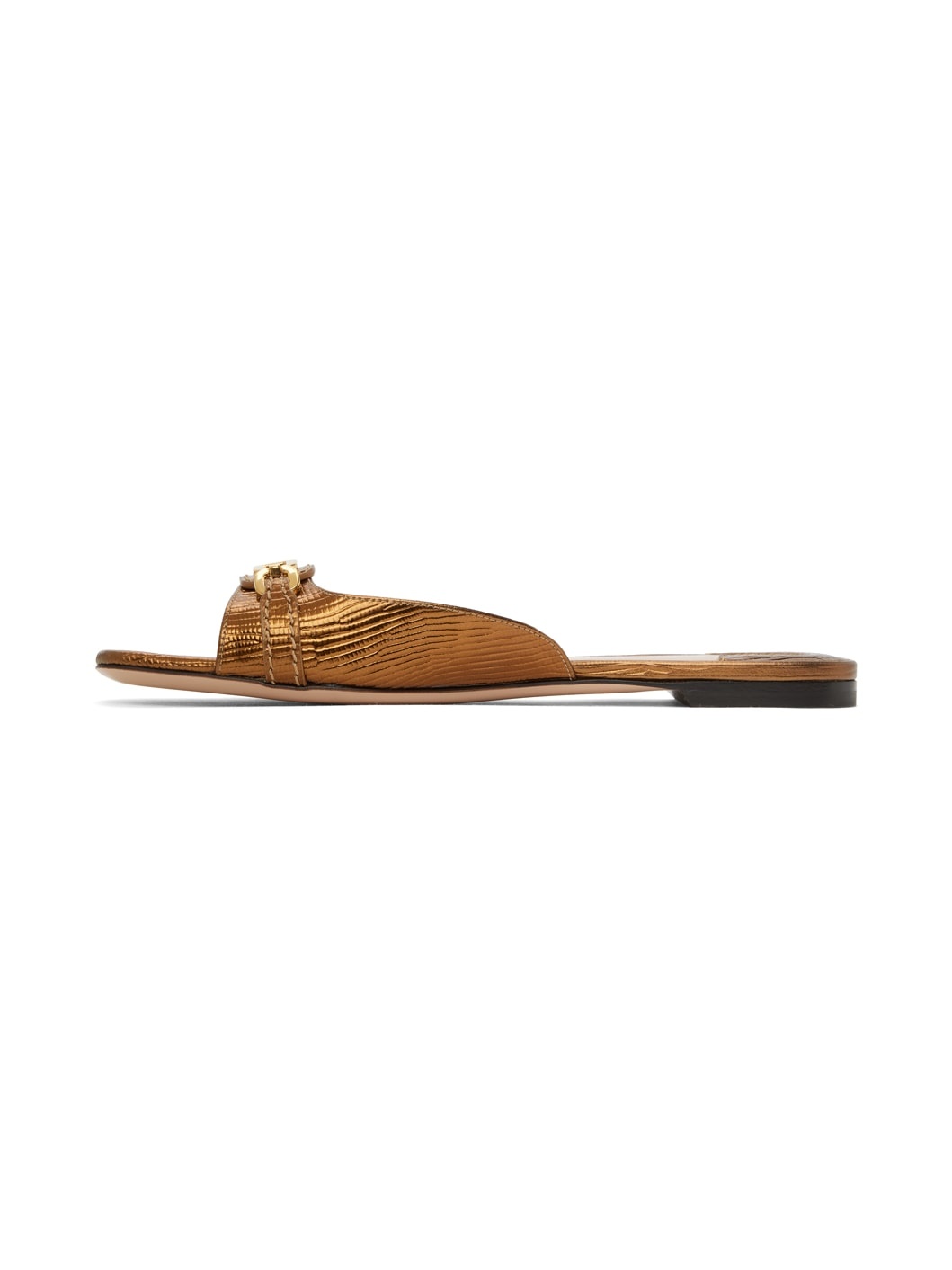 Bronze Stamped Lizard Leather Whitney Slides - 3