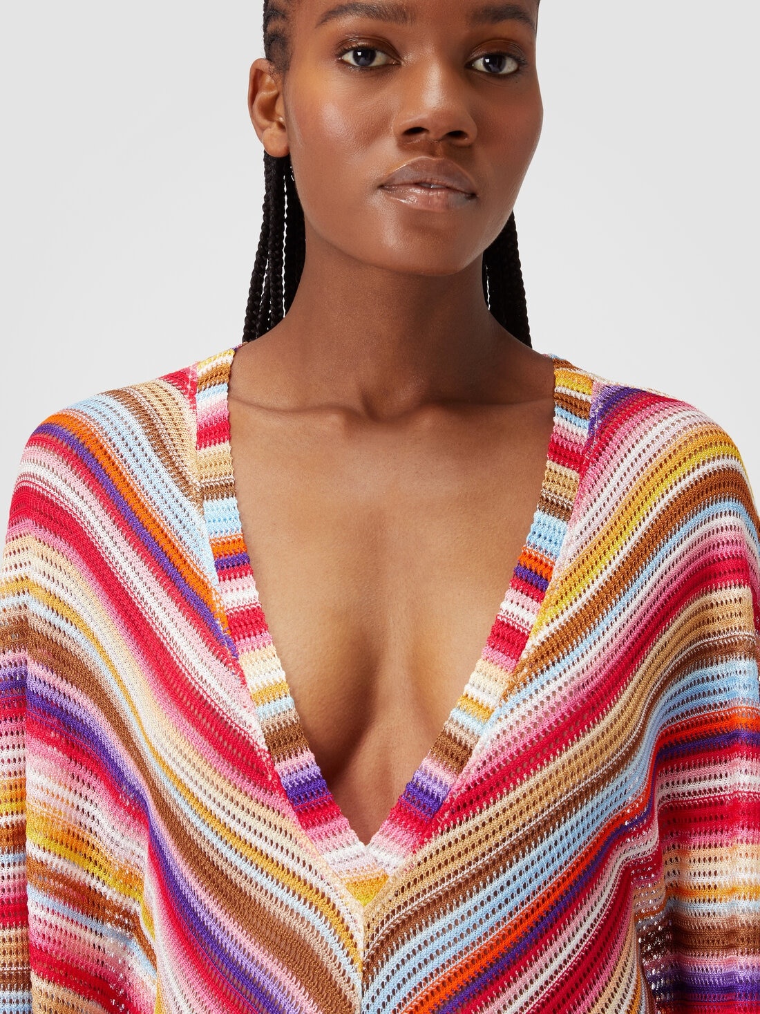 Long cover up kaftan in striped crochet - 5