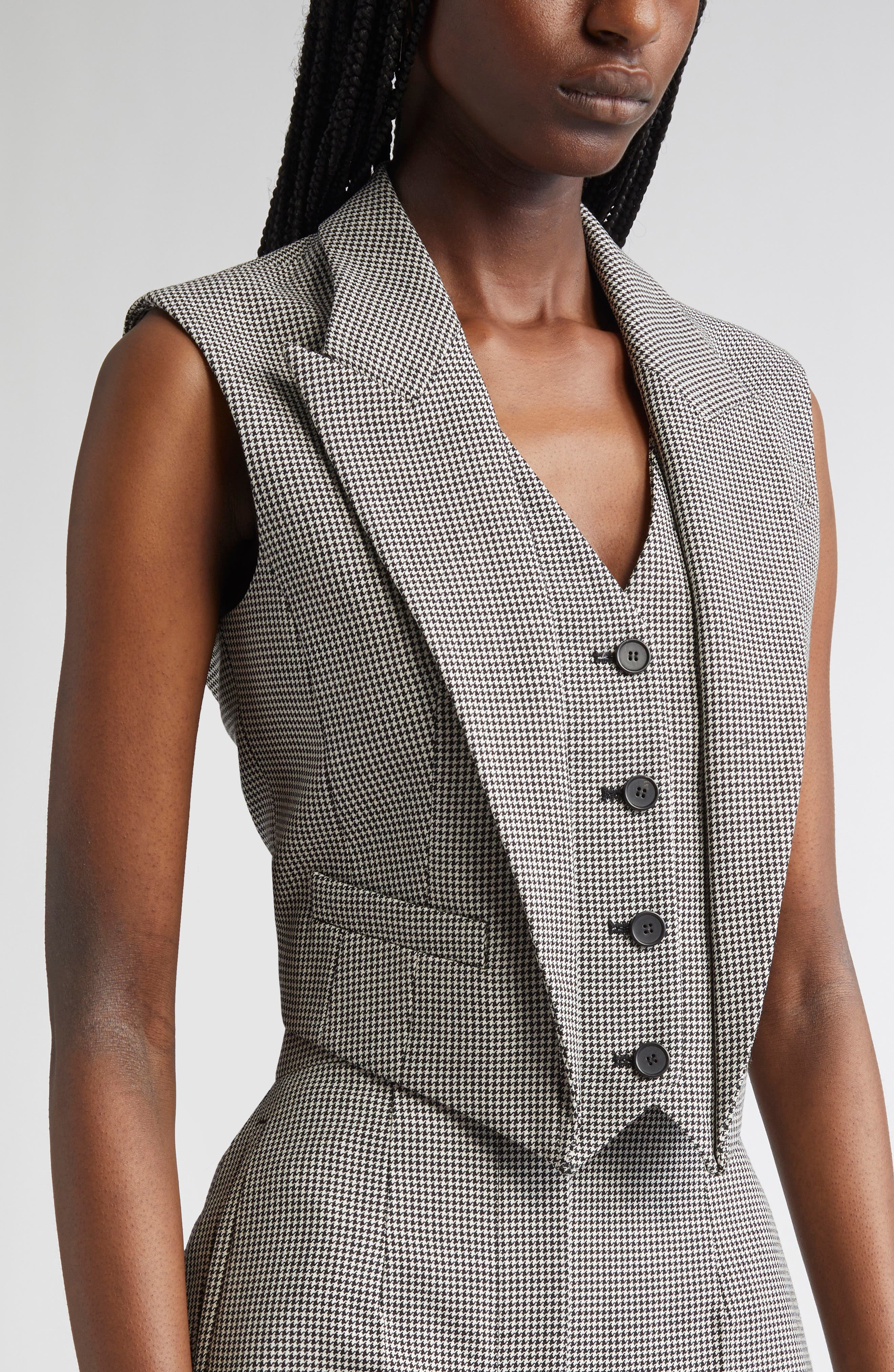 McQueen Houndstooth Wool & Mohair Vest in Black/Ivory at Nordstrom - 5