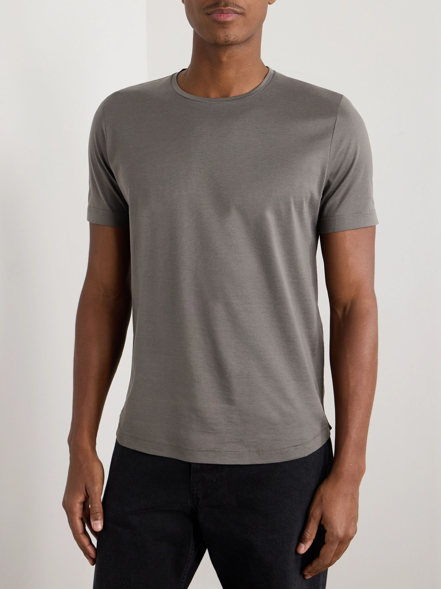 Silk and Cotton-Blend T-Shirt Gray - 3