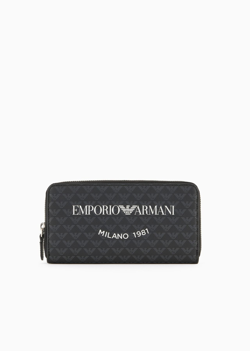 Zip-around wallet with all-over eagle and Milano 1981 logo print 1