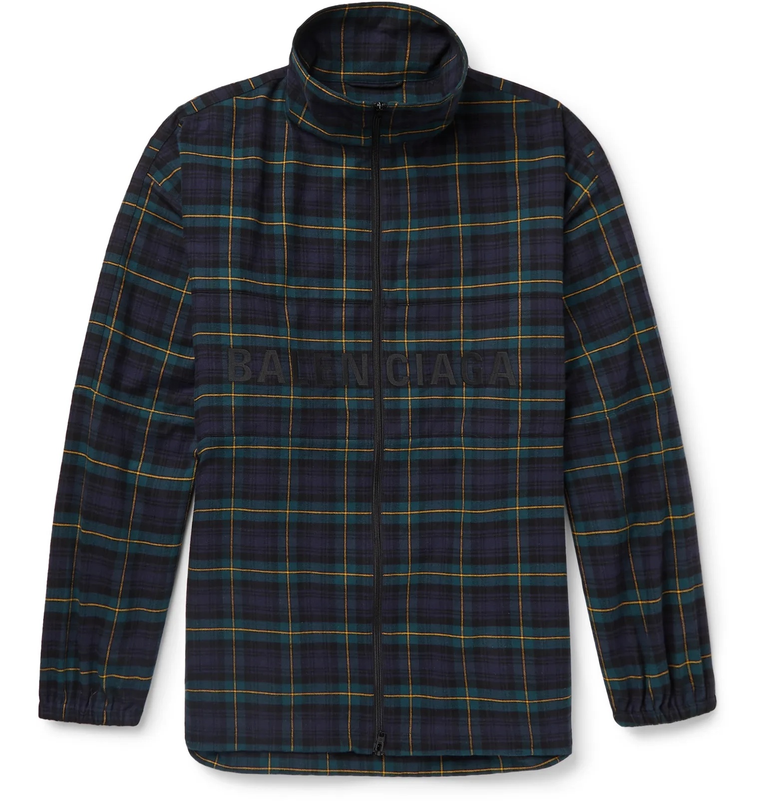 Oversized Logo-Embroidered Checked Cotton-Flannel Track Jacket - 1