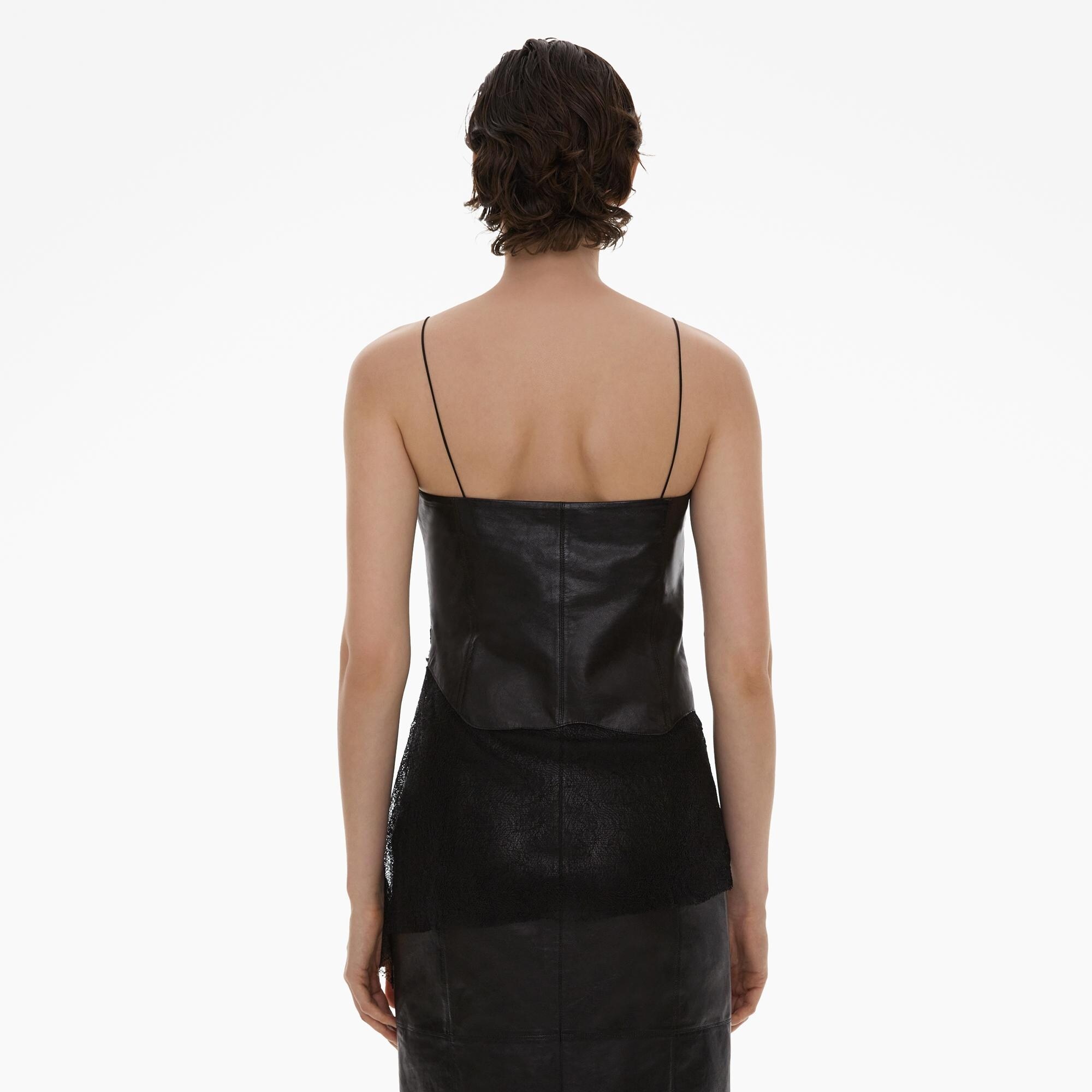 LACE-TRIMMED LEATHER TANK TOP - 4