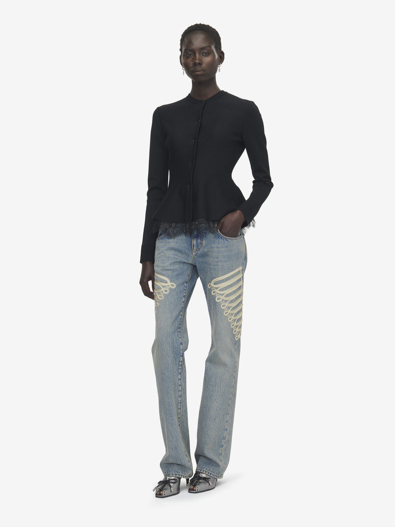 Lace Trim Peplum Cardigan 1
