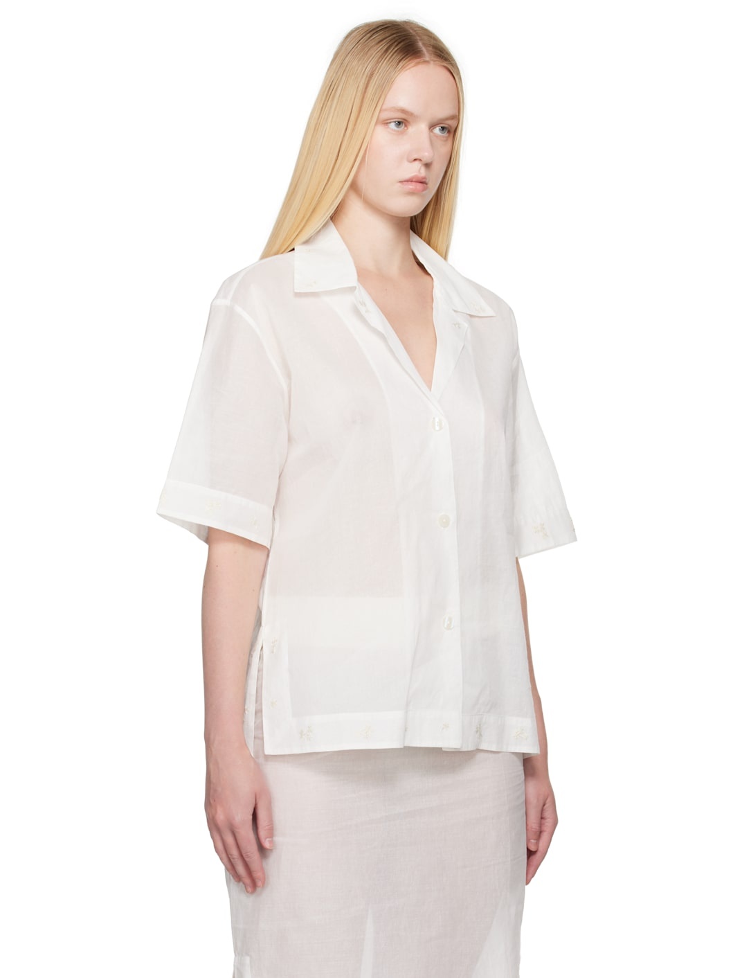 White Camp Collar Organza Shirt - 2