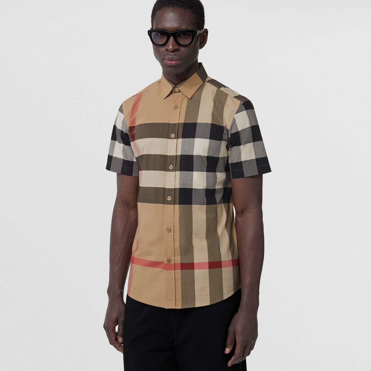 Short-sleeve Check Stretch Cotton Poplin Shirt - 5