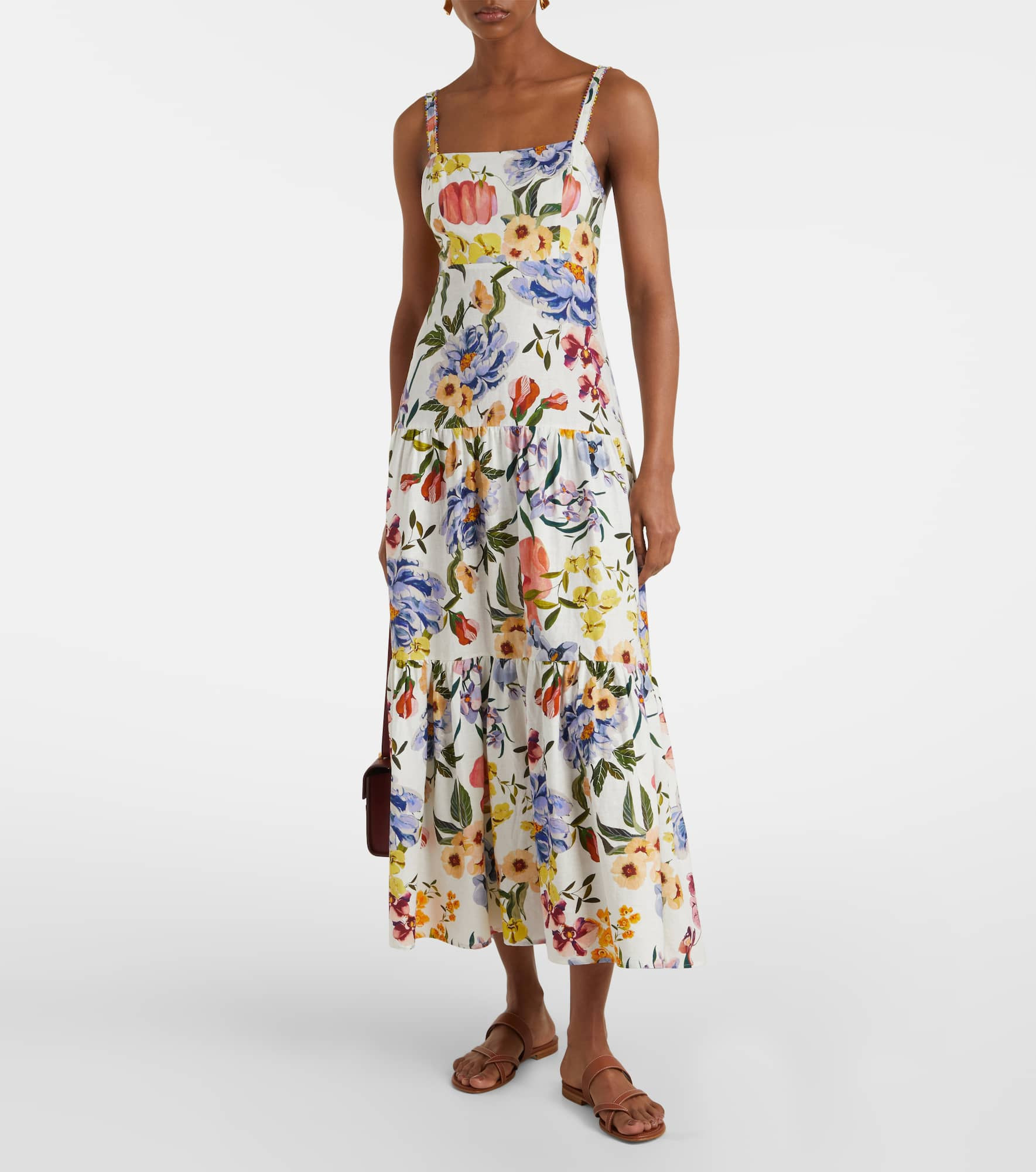 Floral linen-blend midi dress - 2