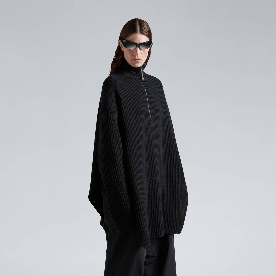 Skiwear - Half Zip High Neck Poncho in Black - 5